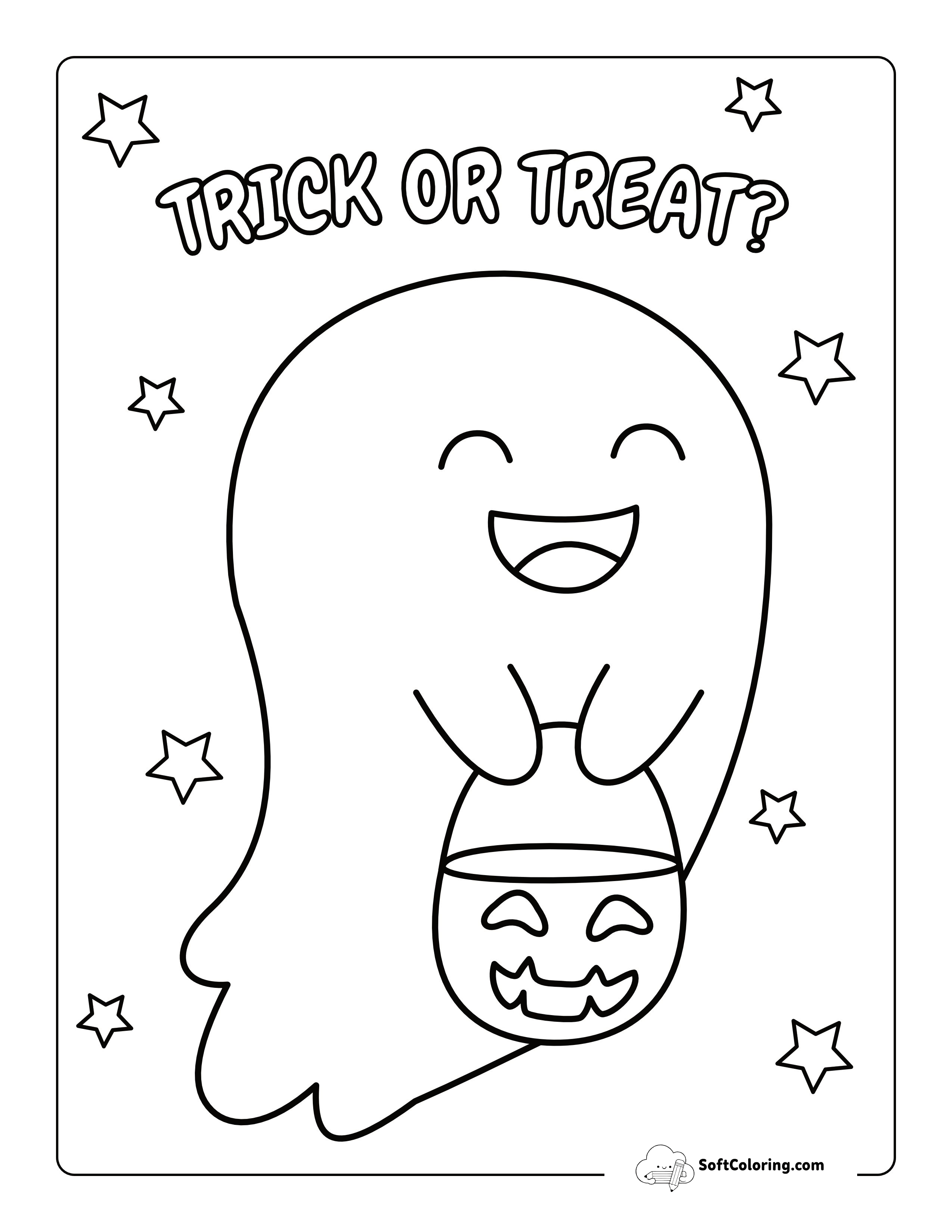"Trick Or Treat?" Ghost Coloring Page For Toddlers