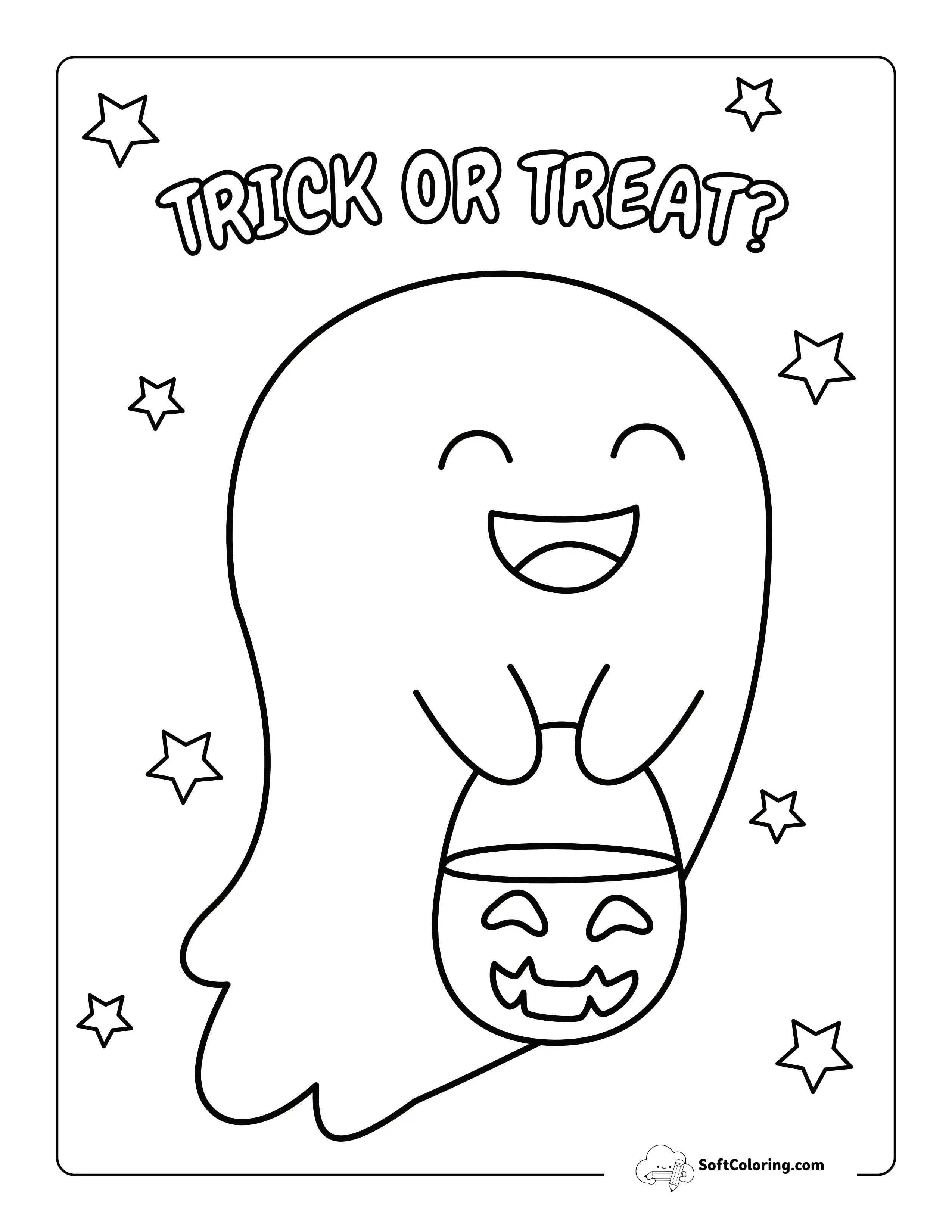 "Trick Or Treat?" Ghost Coloring Page For Toddlers