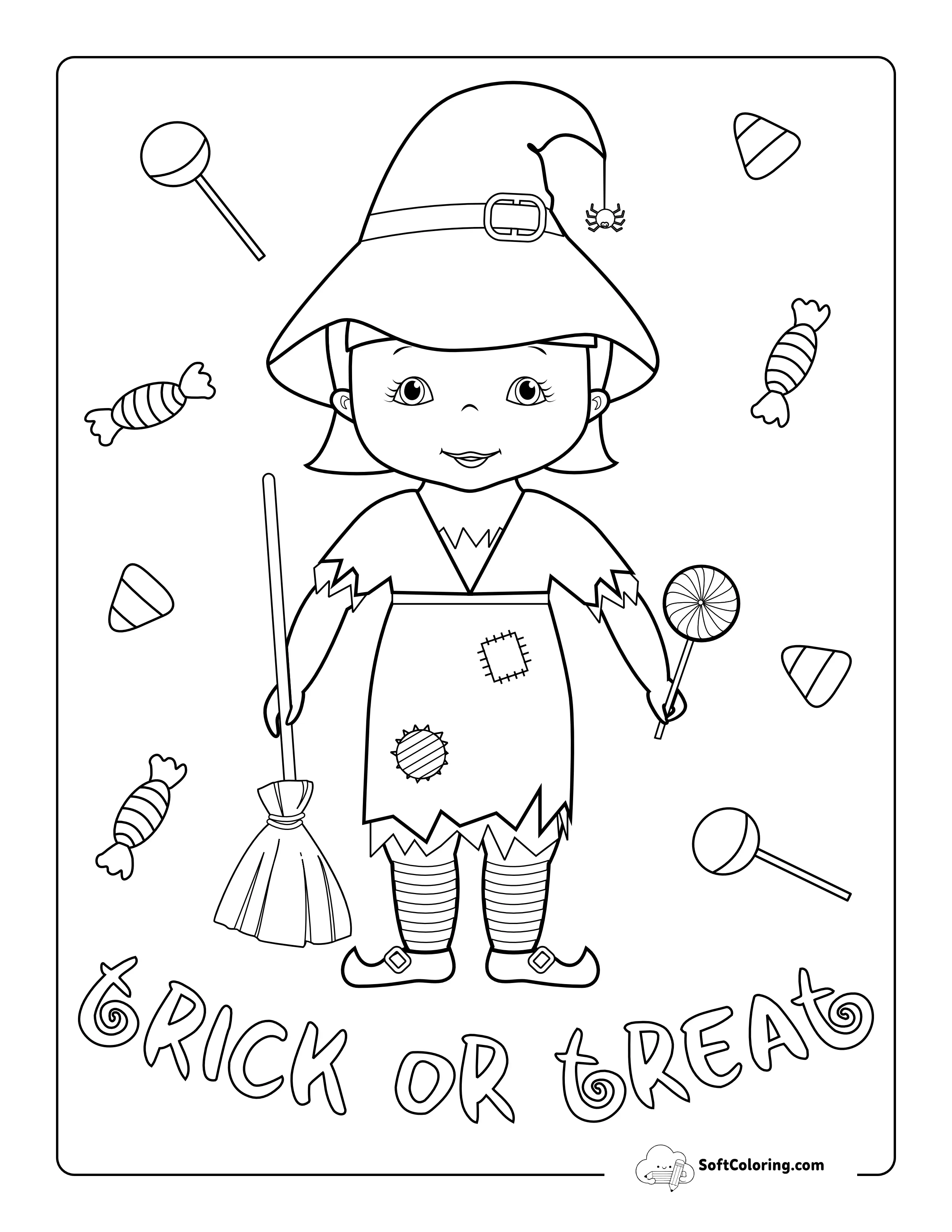 Witch Costume "Trick Or Treat" Coloring Sheet