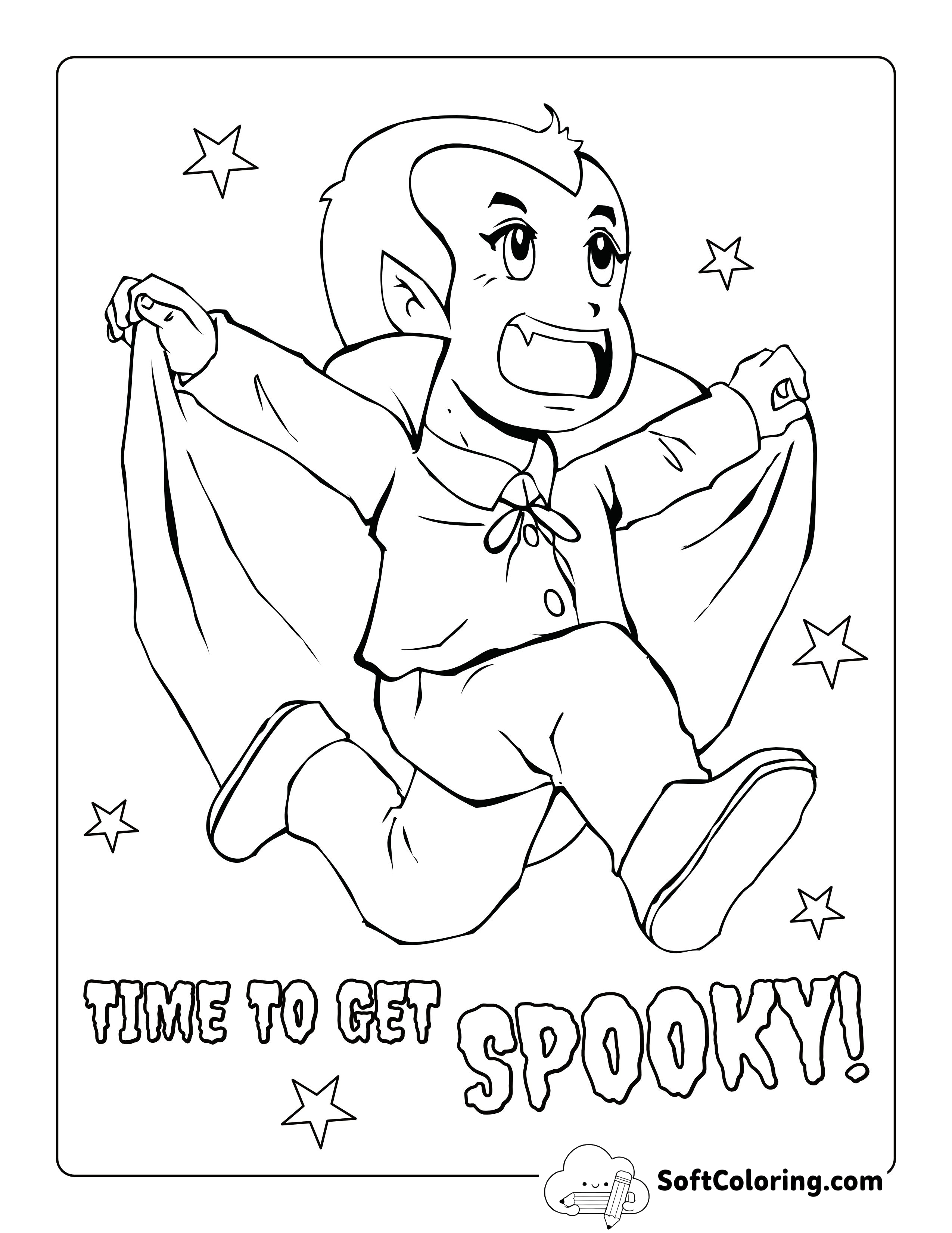 "Time to Get Spooky!" Vampire Coloring Sheet