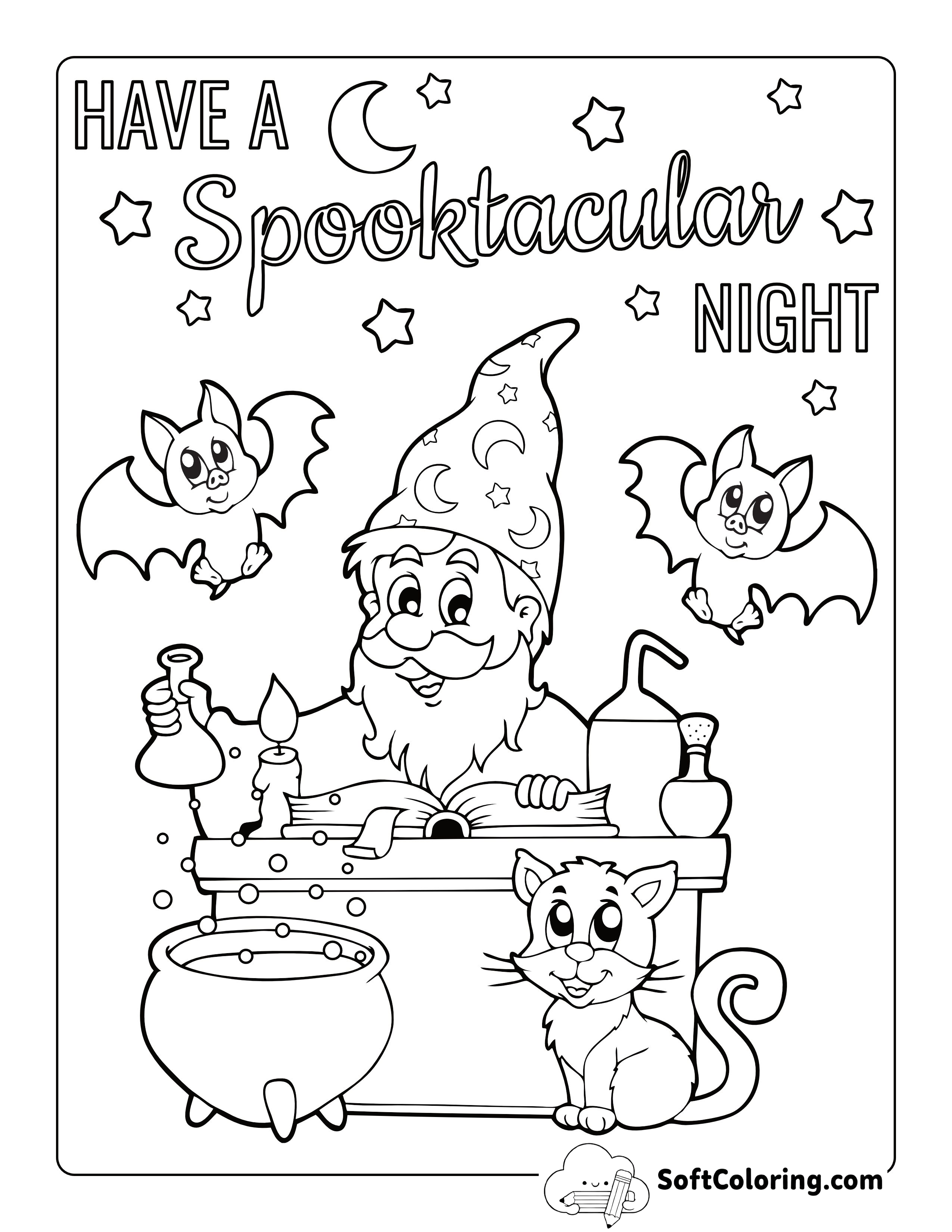 "Have a Spook-tacular Night" Wizard Coloring Sheet