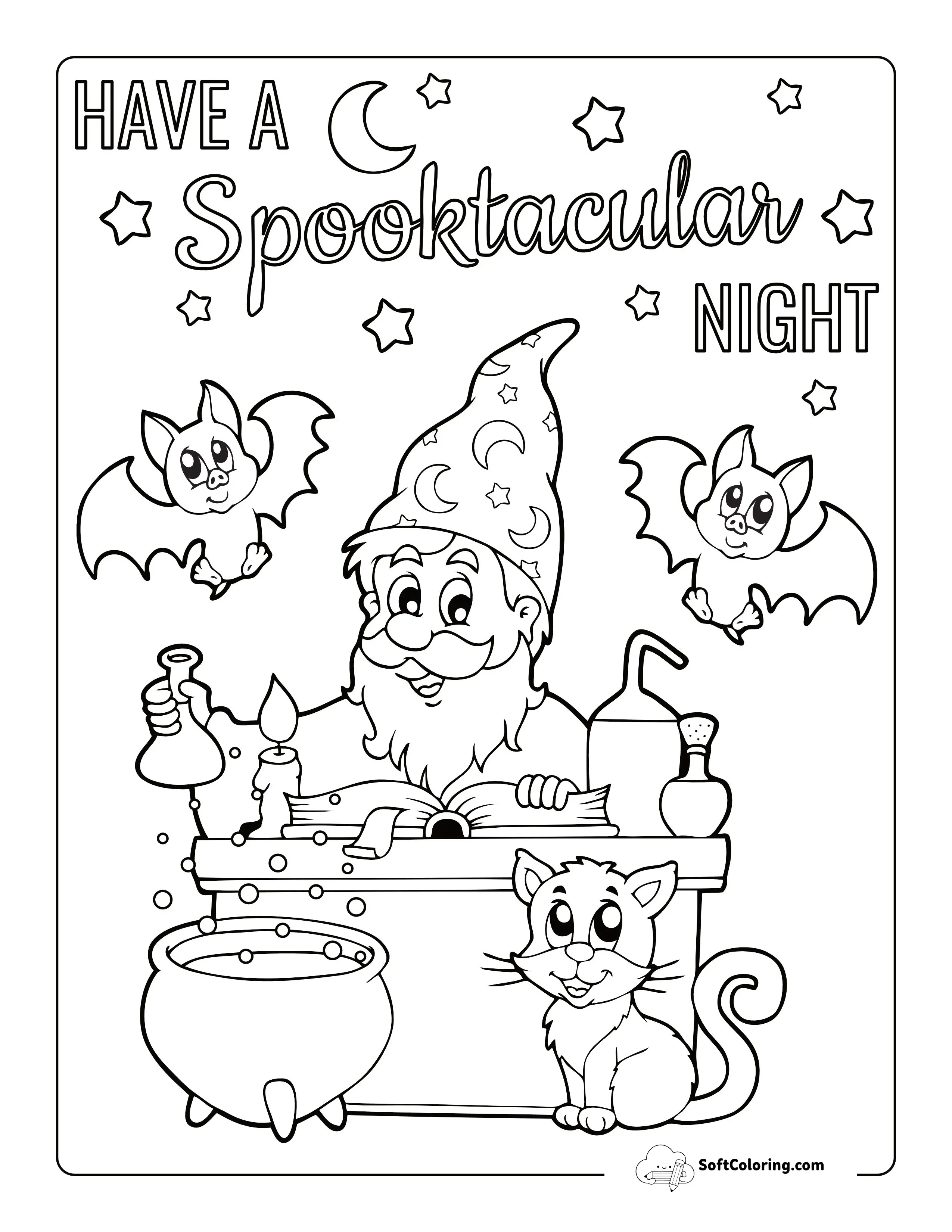 "Have A Spook-Tacular Night" Wizard Coloring Sheet