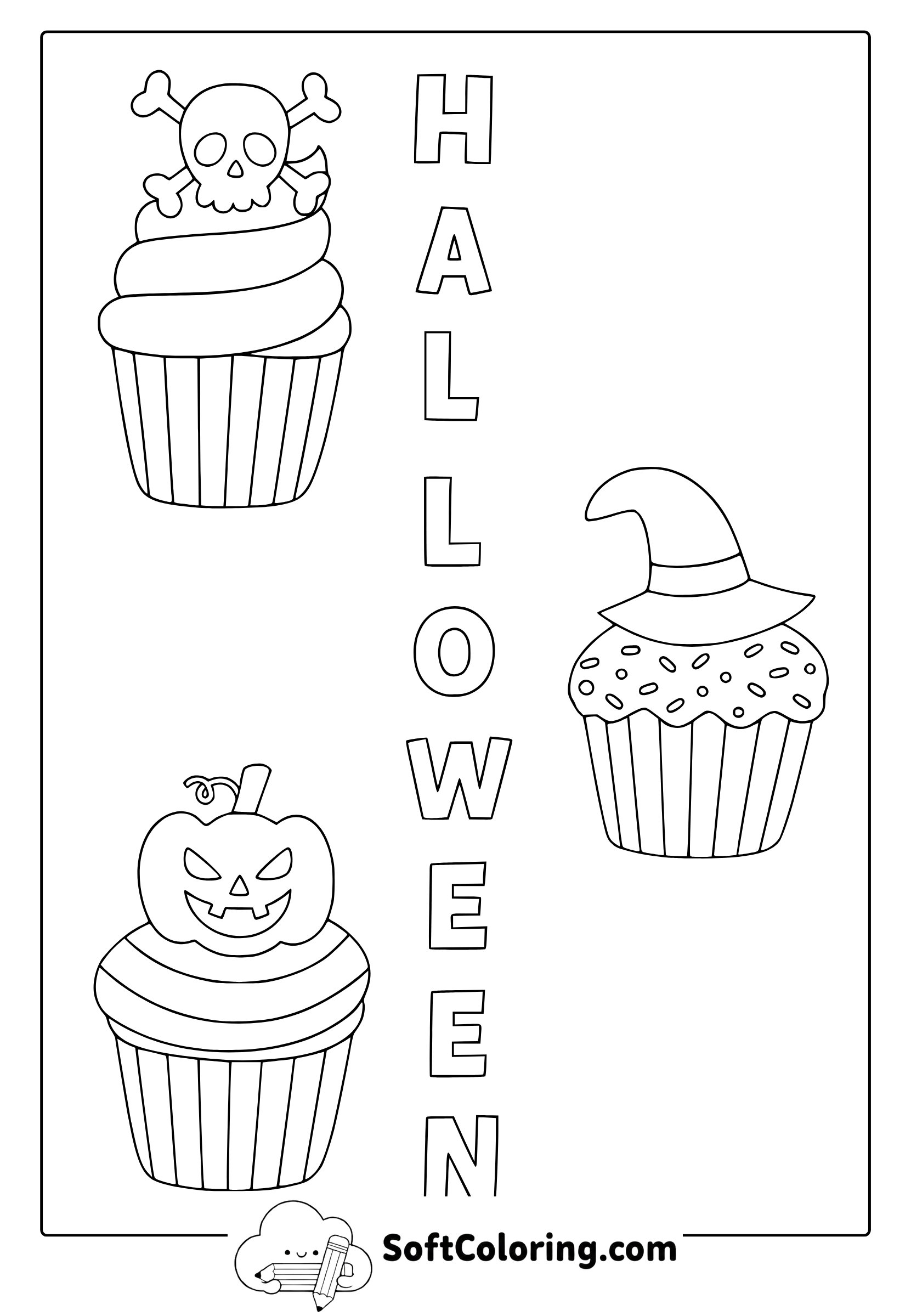 halloween cupcakes coloring page