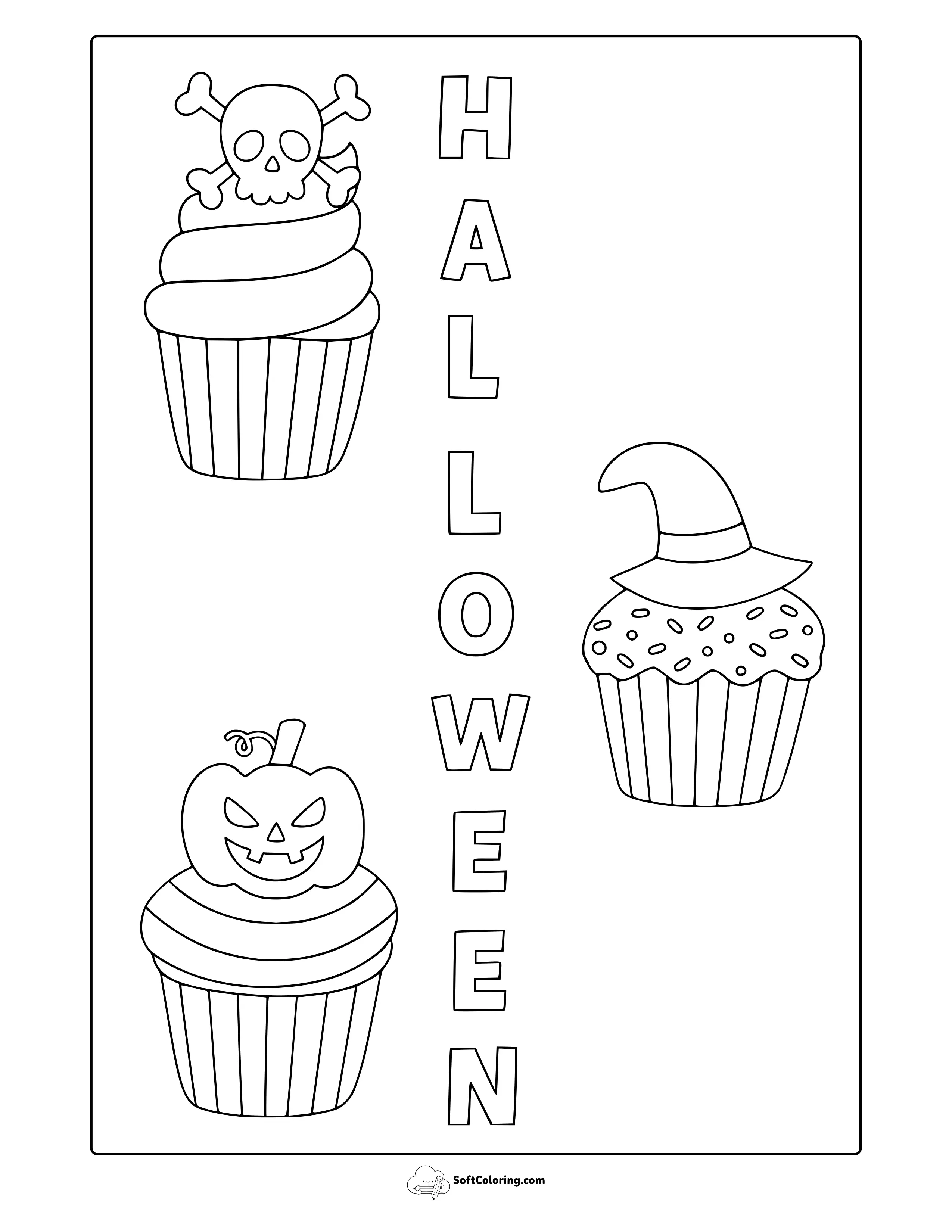 Halloween Cupcakes Coloring Page