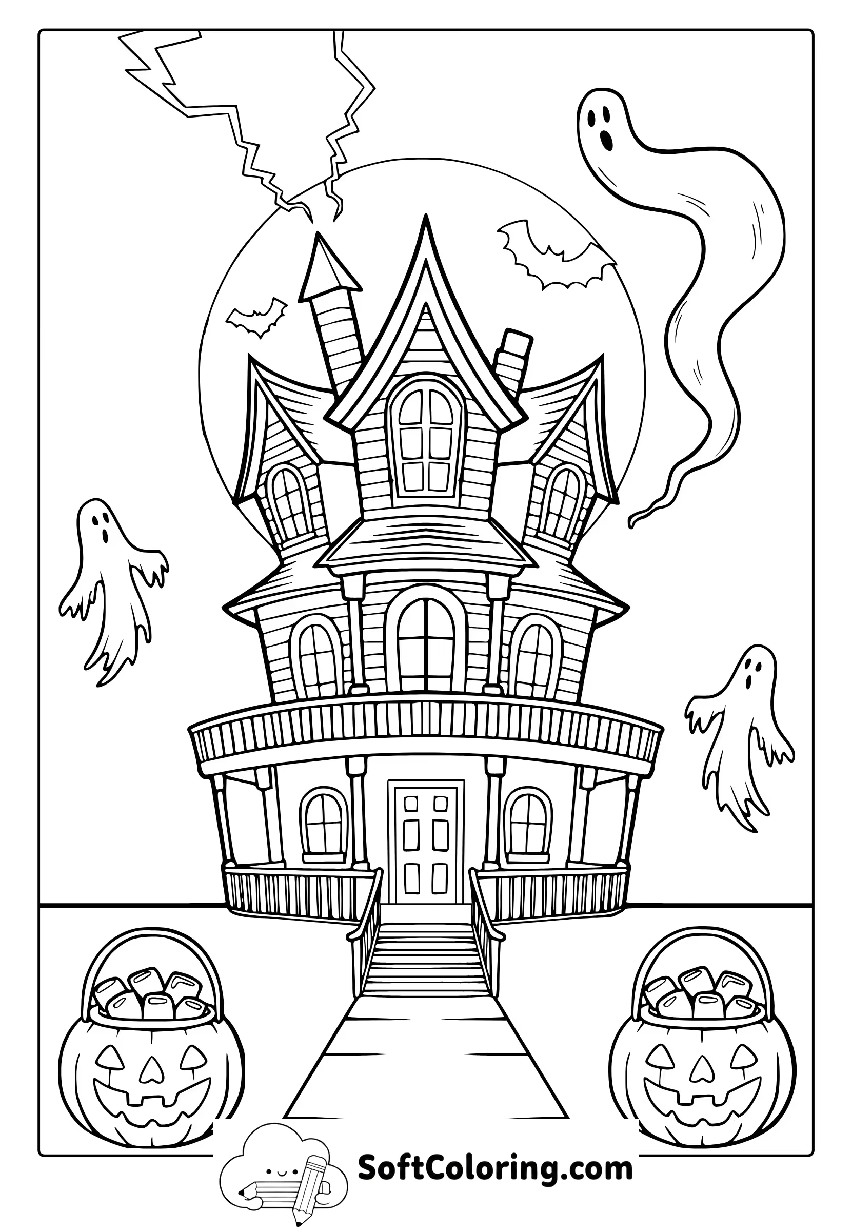 halloween haunted house coloring page