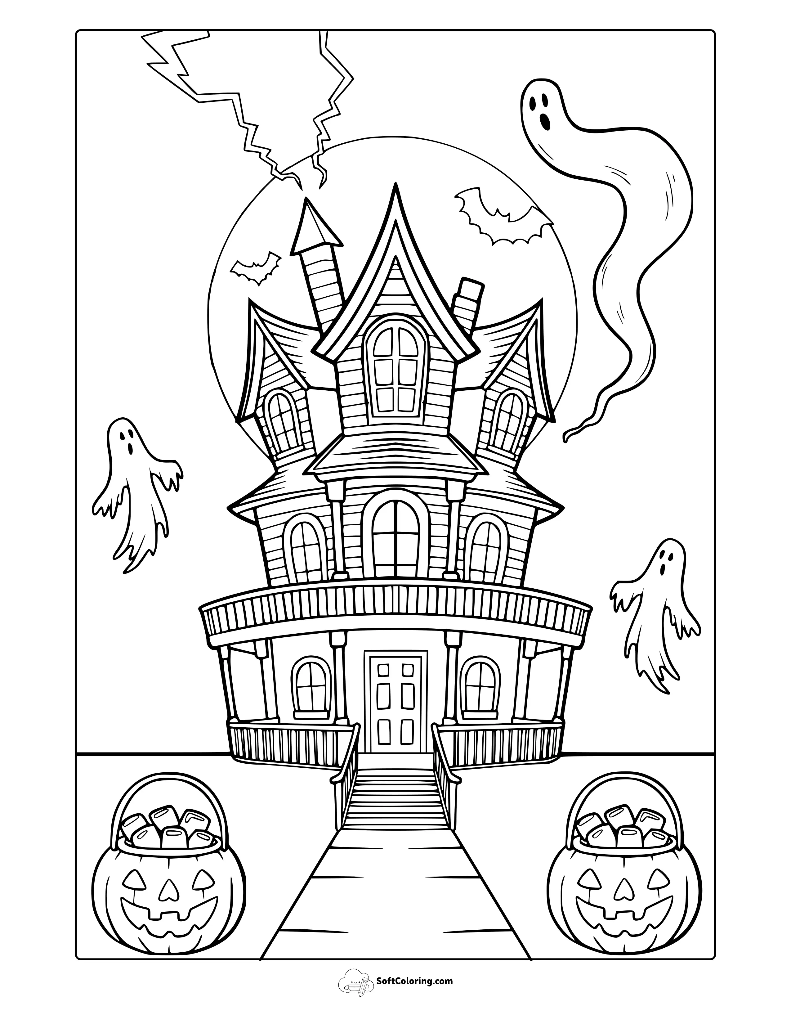 Halloween Haunted House Coloring Page