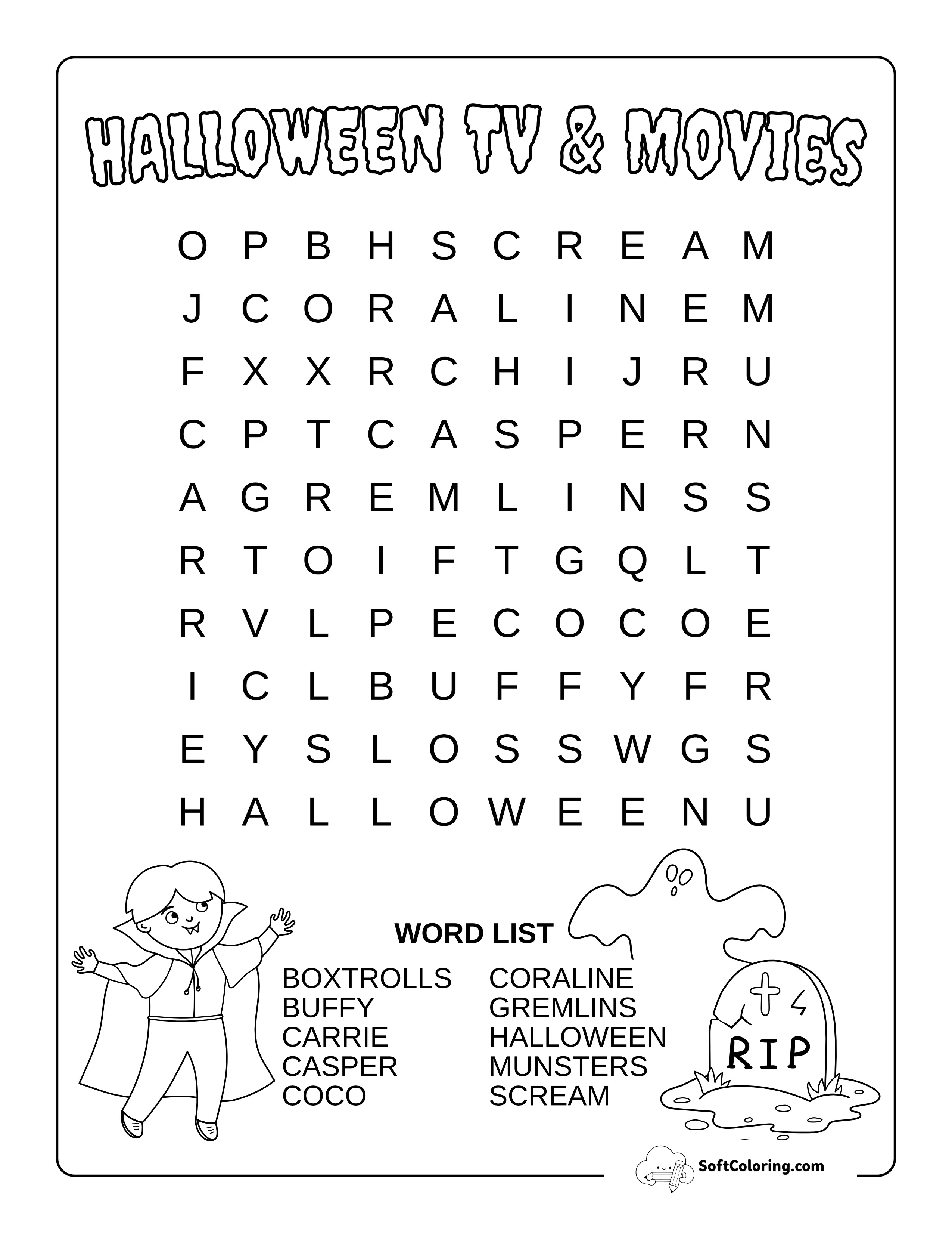 Easy Halloween Movies & Tv Word Search