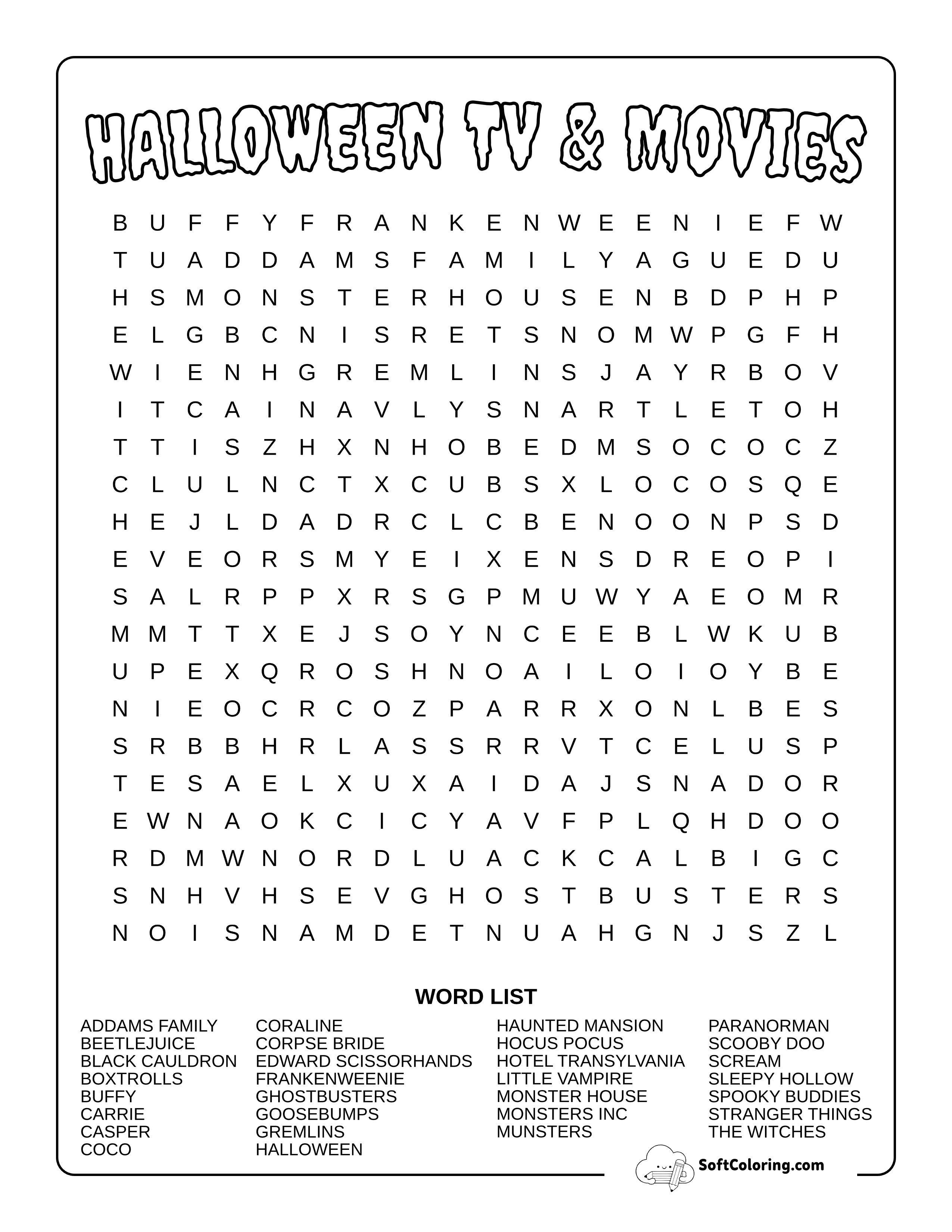 Hard Halloween Movies & Tv Word Search