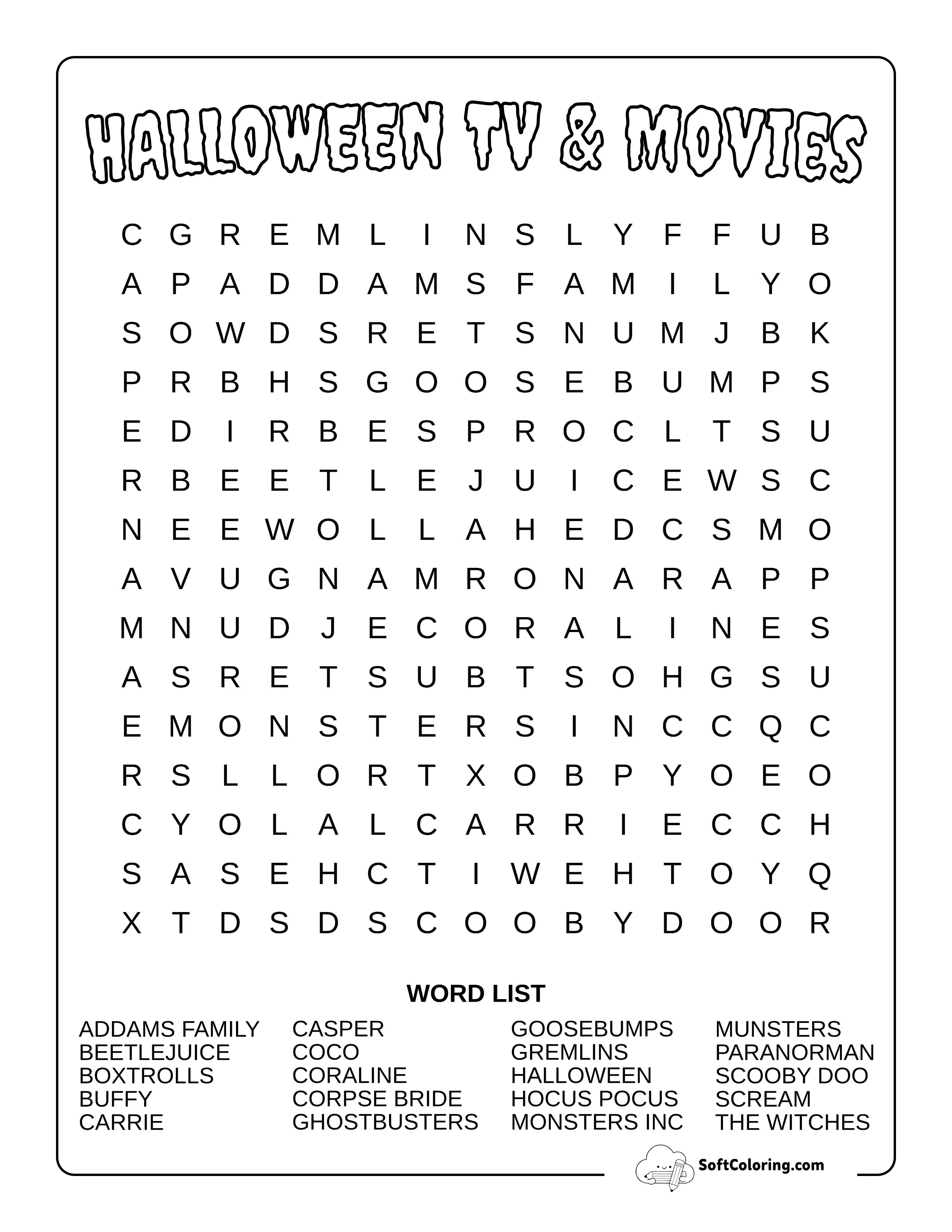 Medium Halloween Movies & Tv Word Search