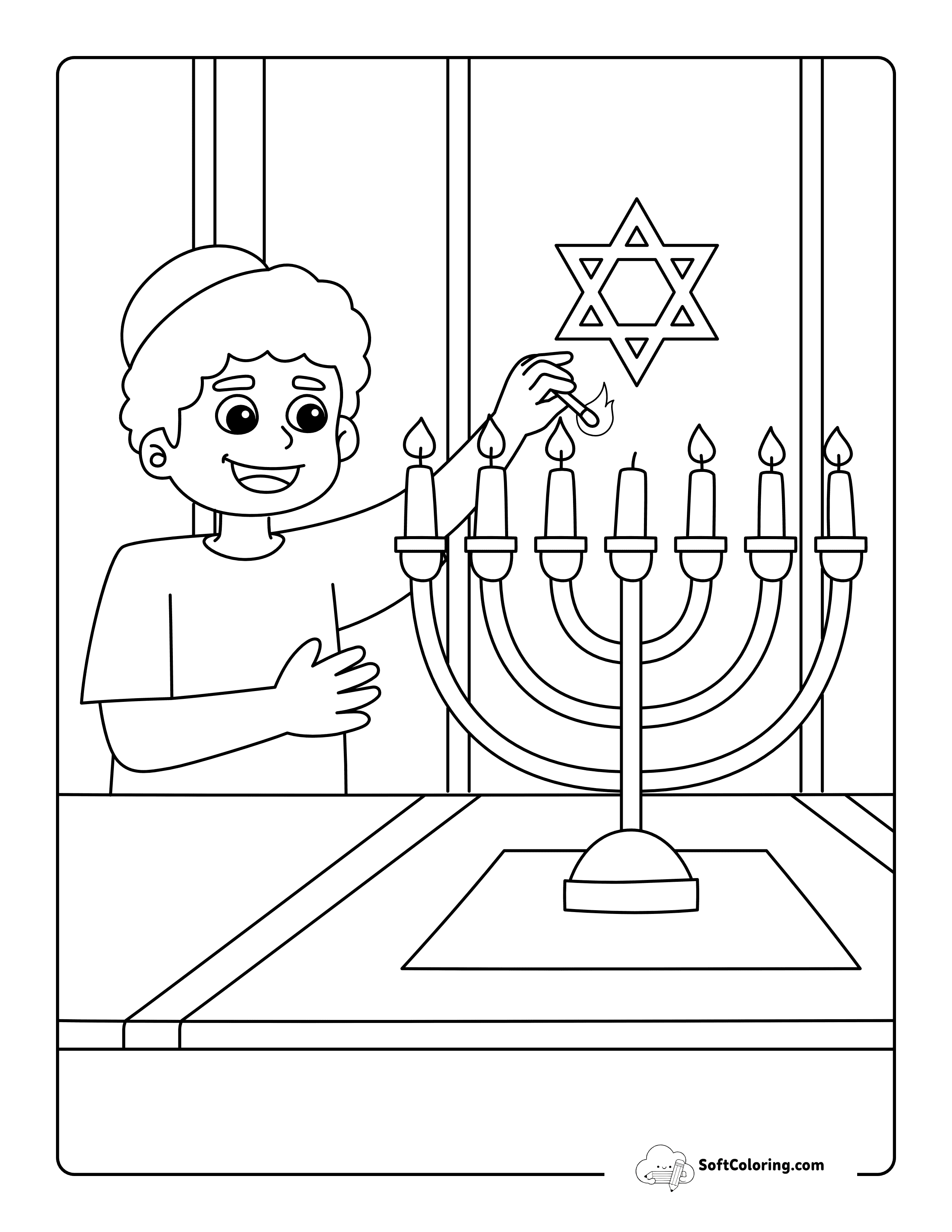 Easy Boy Lighting Menorah - Hanukkah Drawing To Color