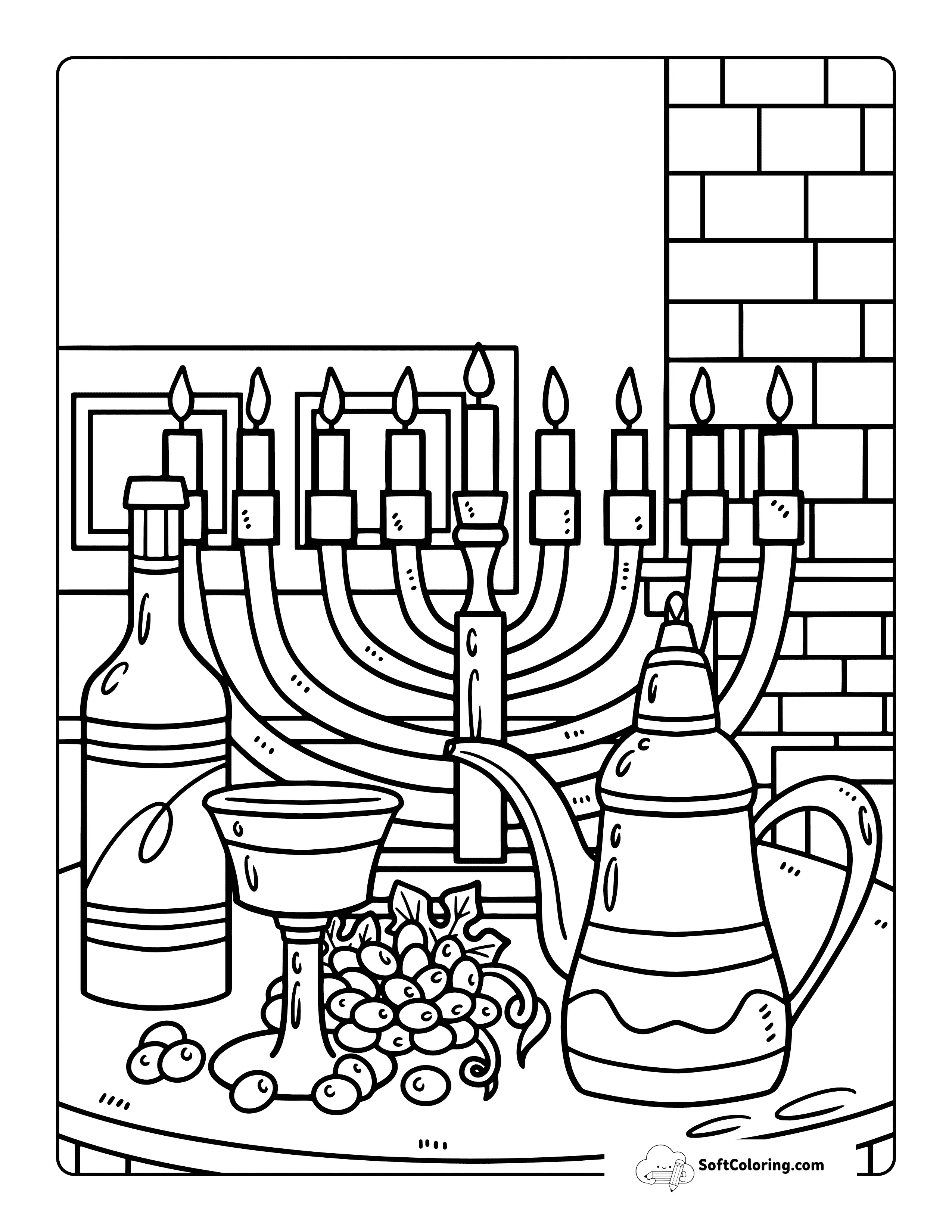 Hanukkah Chalice & Oil Decanter - Happy Hanukkah Coloring Page