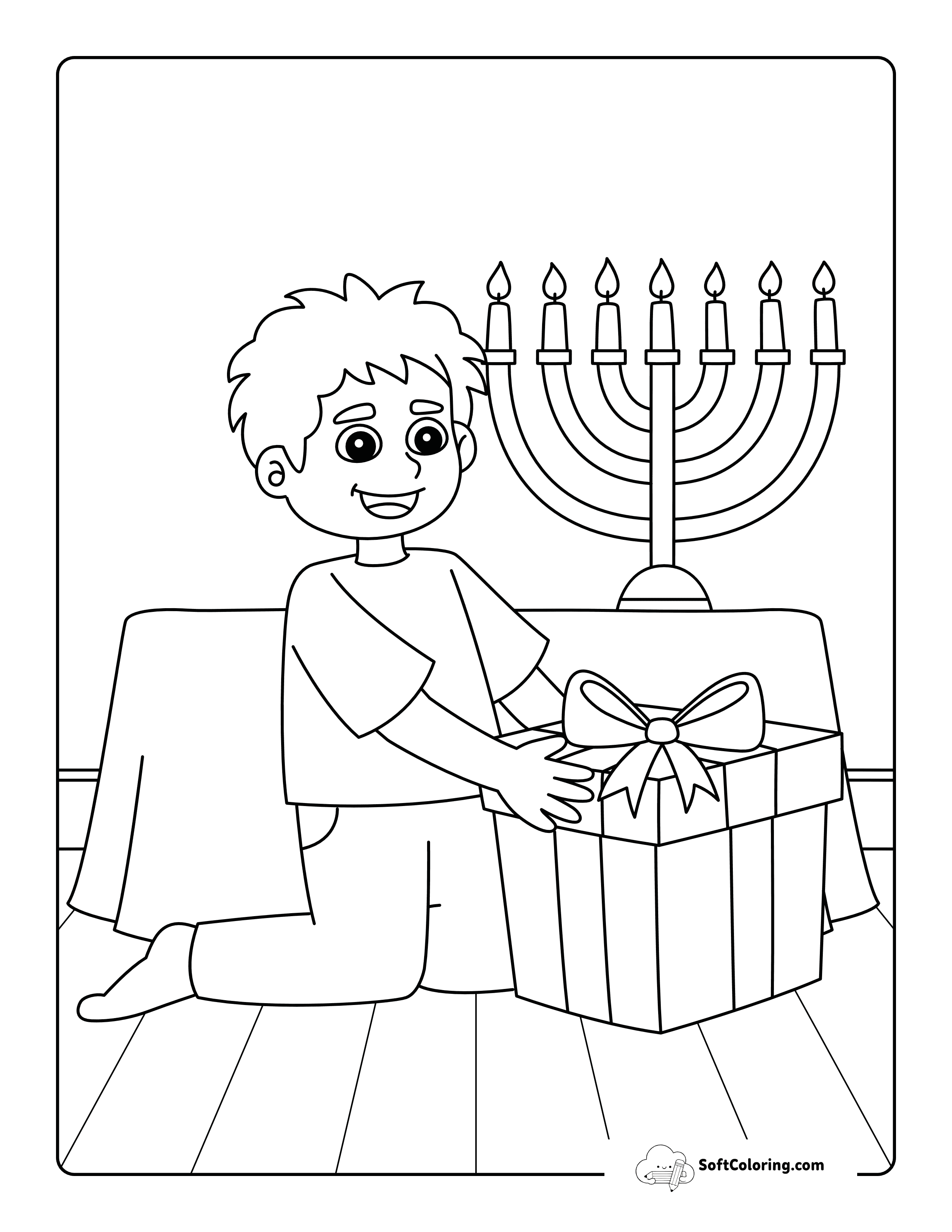 Hanukkah Gift And Menorah - Free Printable Coloring Page