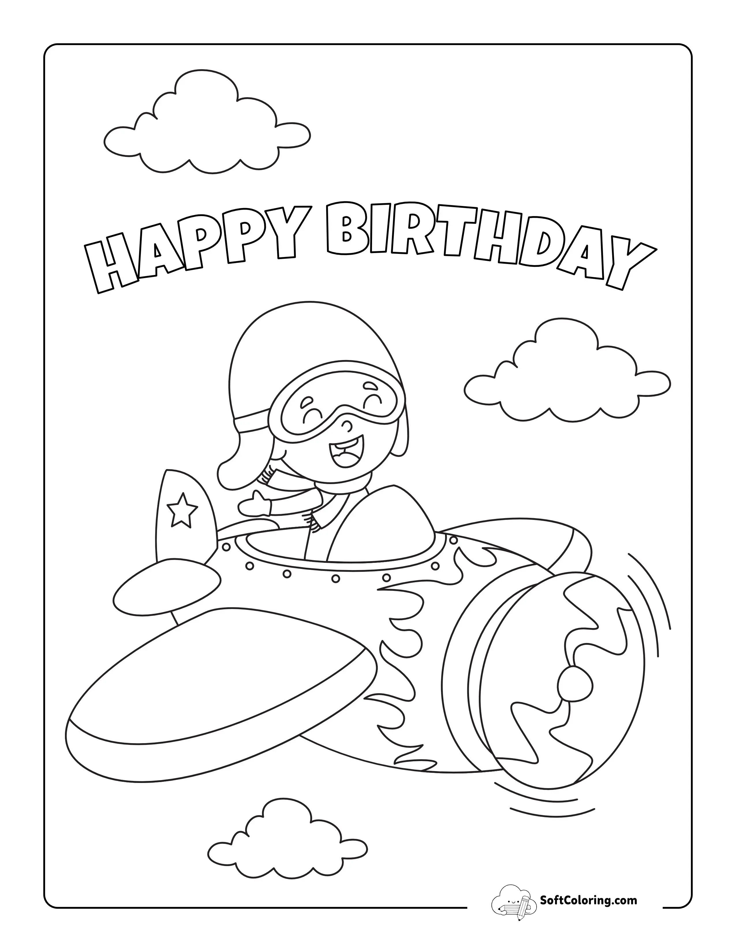 Airplane "Happy Birthday" Coloring Page For Boys