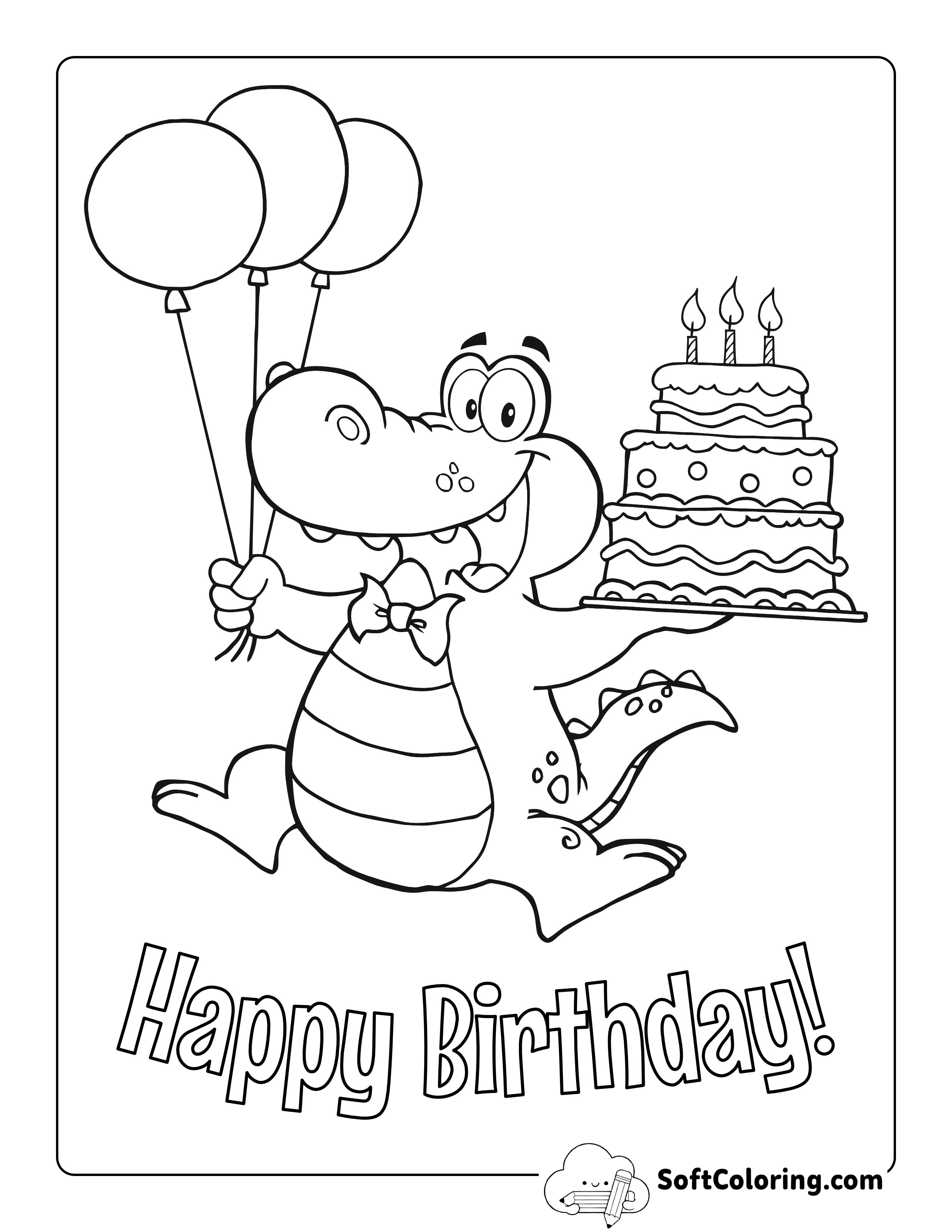 Alligator "Happy Birthday" Coloring Page for Boys