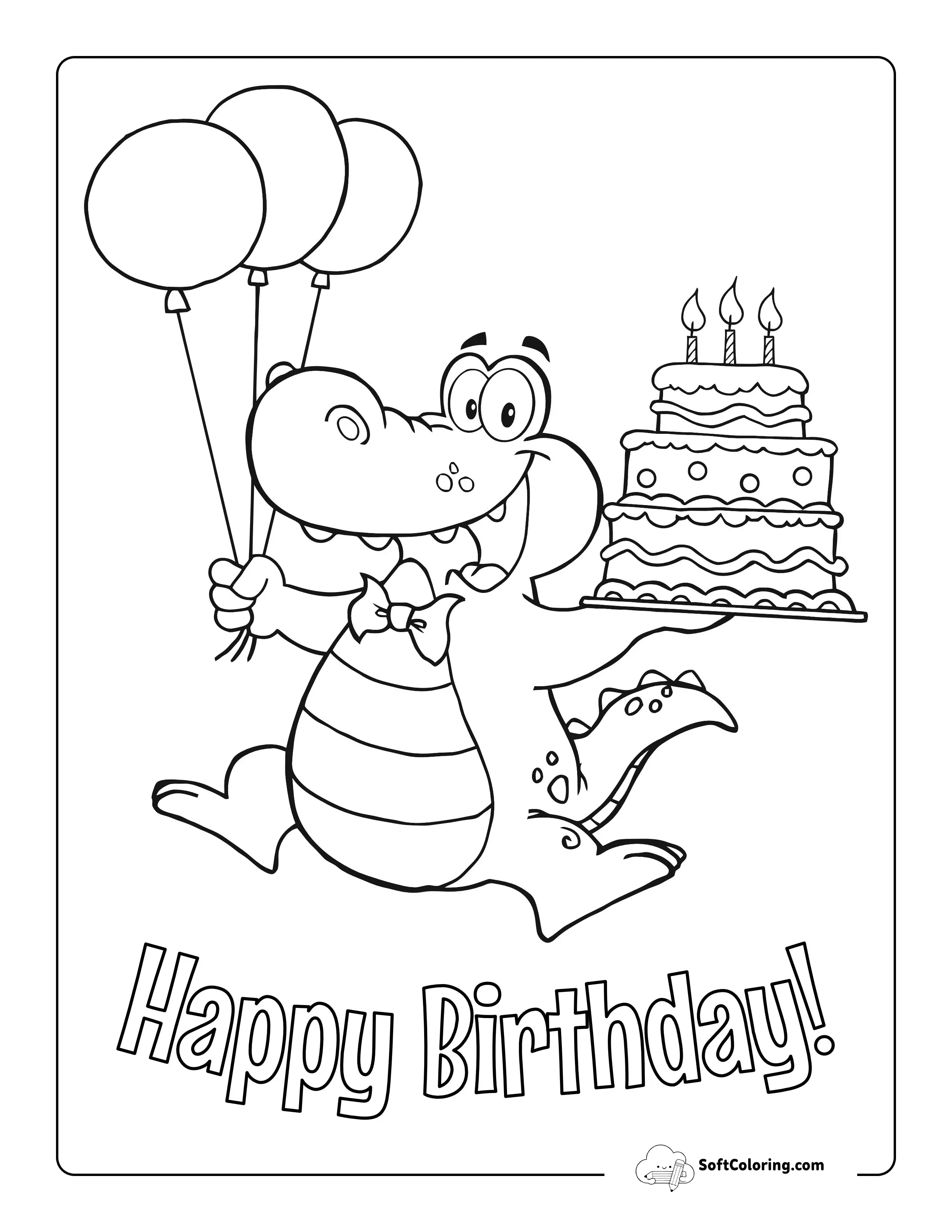 Alligator "Happy Birthday" Coloring Page For Boys