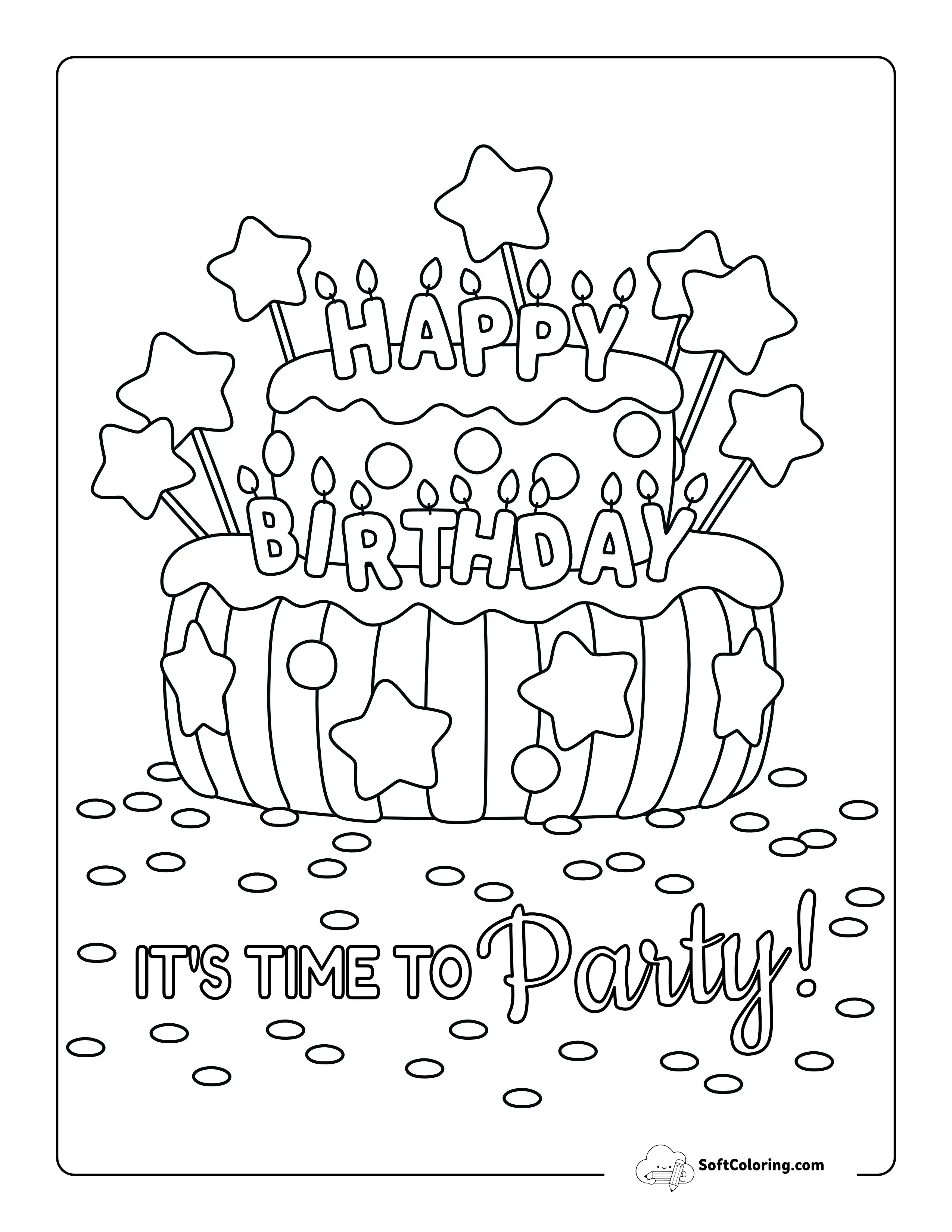 "Happy Birthday" Cake To Color