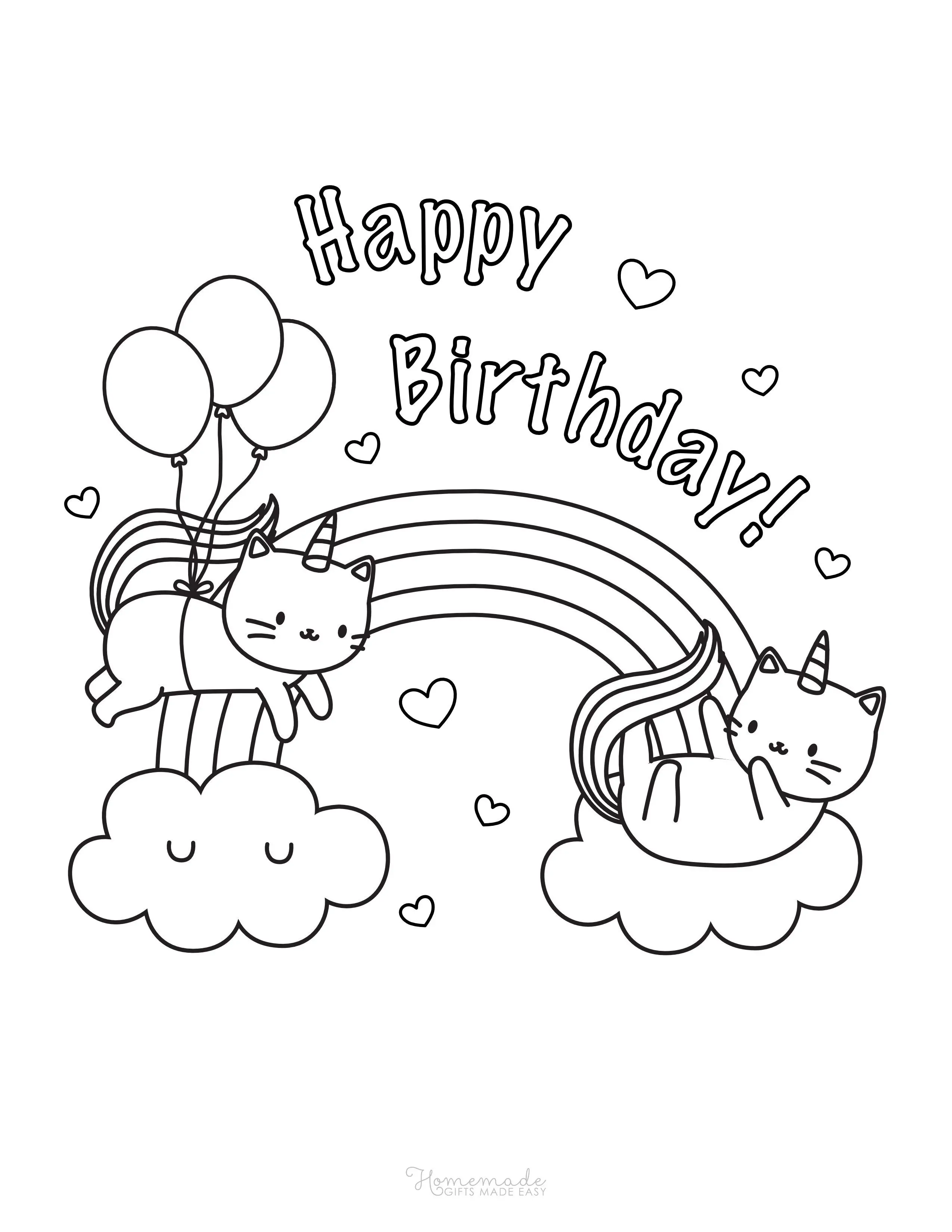 Cute Caticorns Birthday Coloring Page