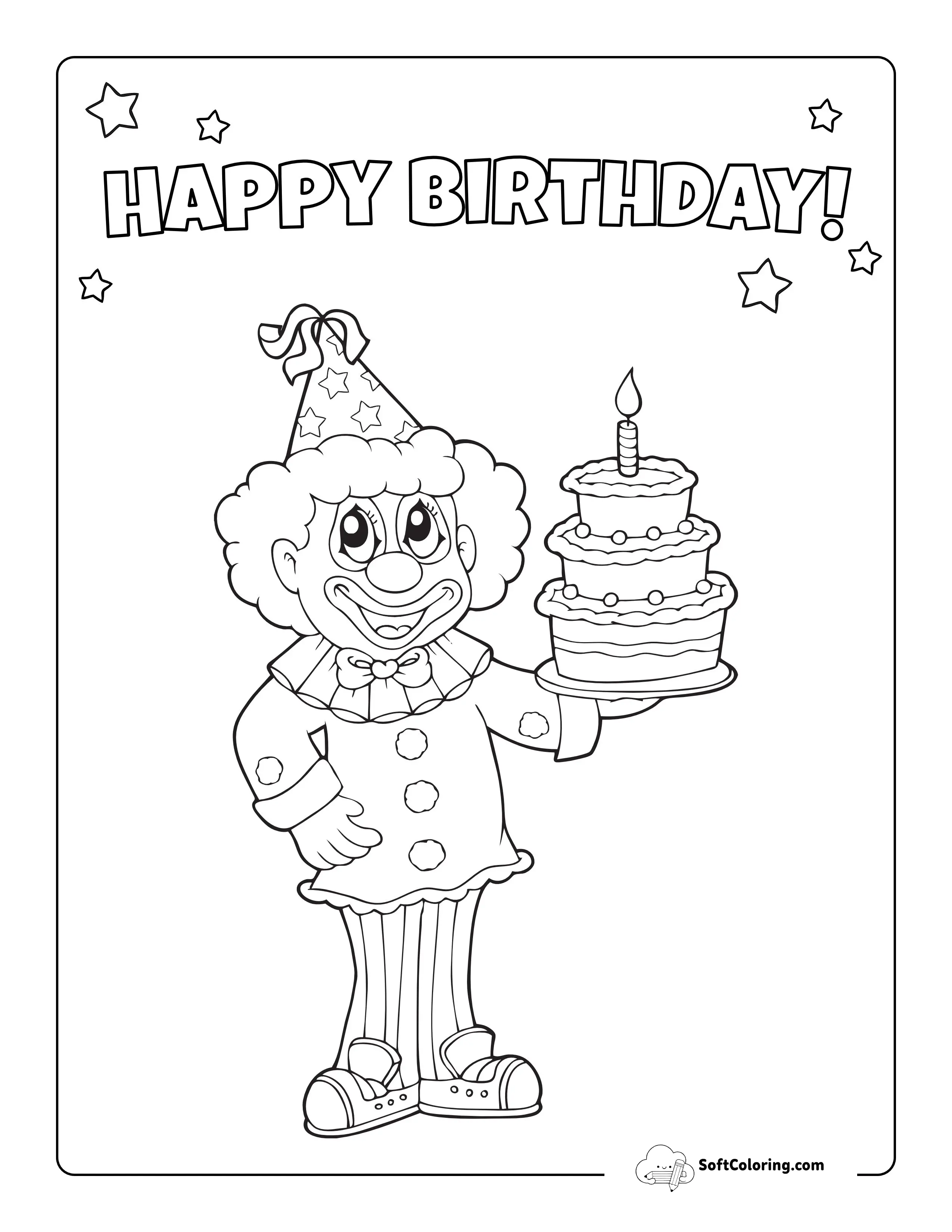 Clown Birthday Coloring Page For Preschoolers