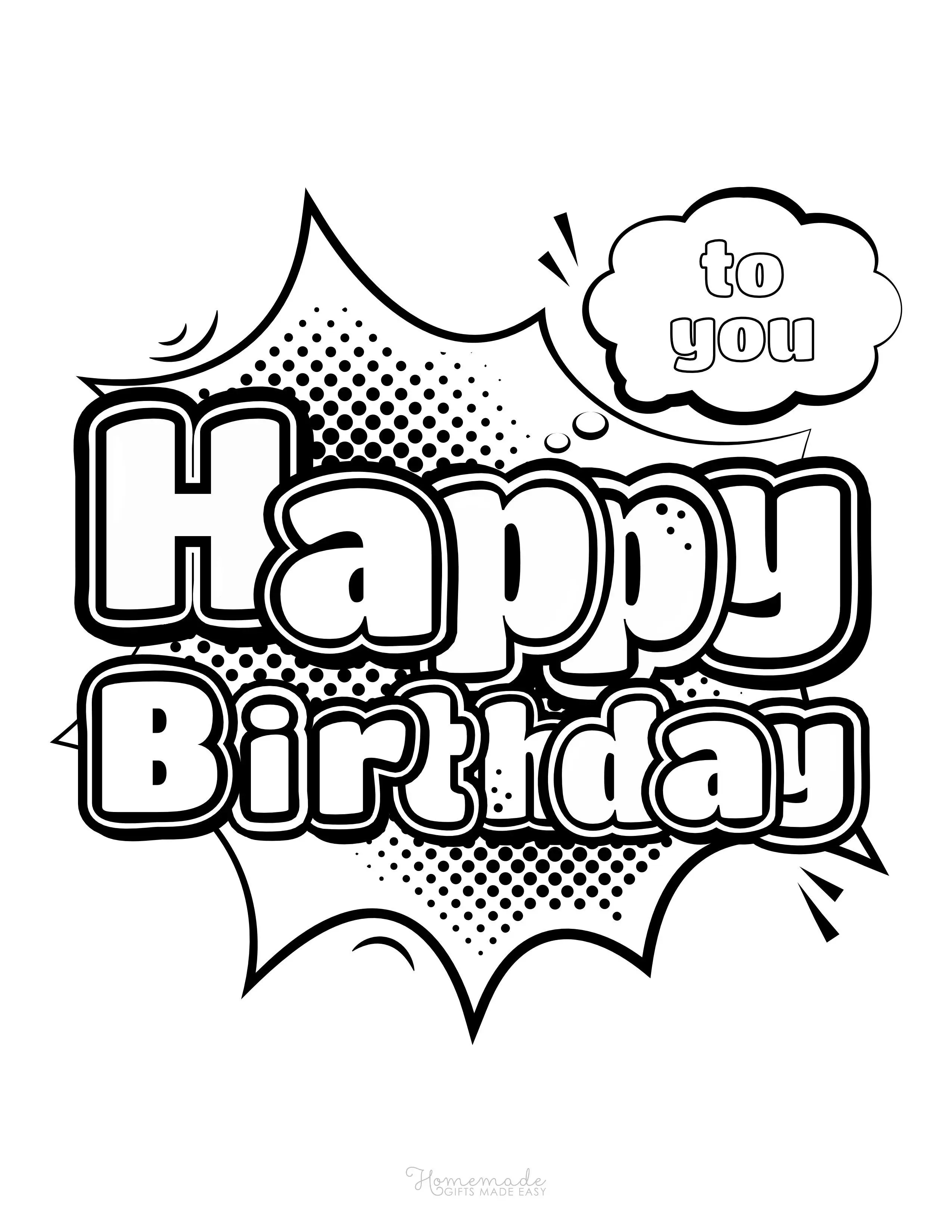 "Happy Birthday" Comic Coloring Sheet For Boys