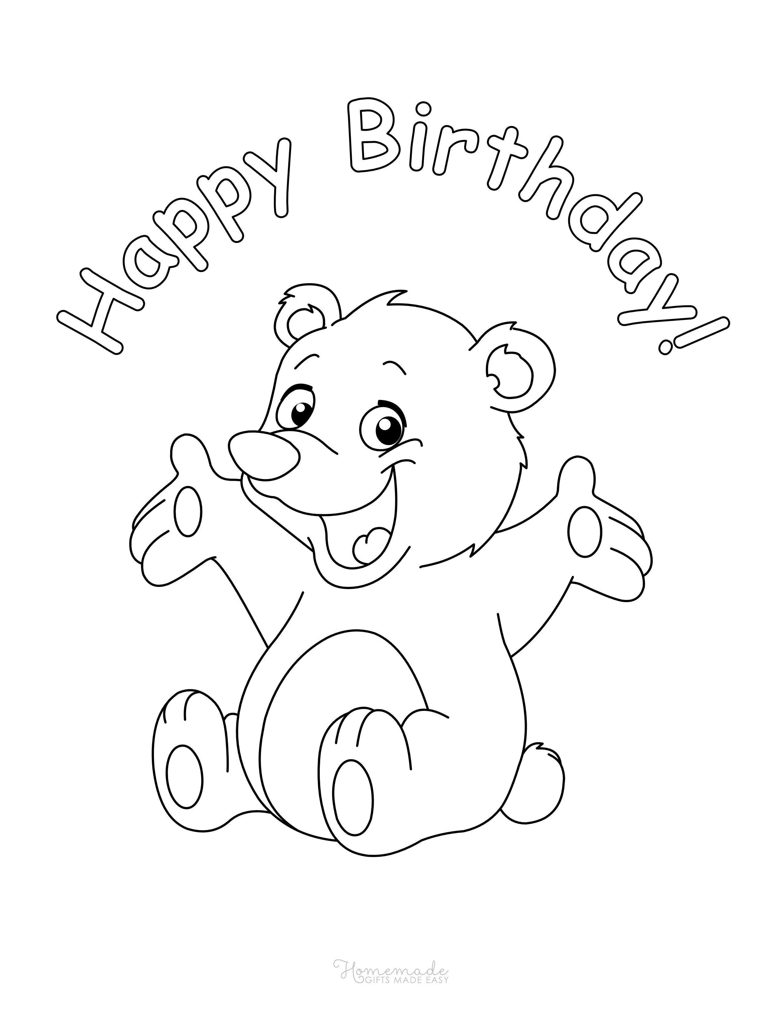 Cute Bear "Happy Birthday" Coloring Page for Preschoolers