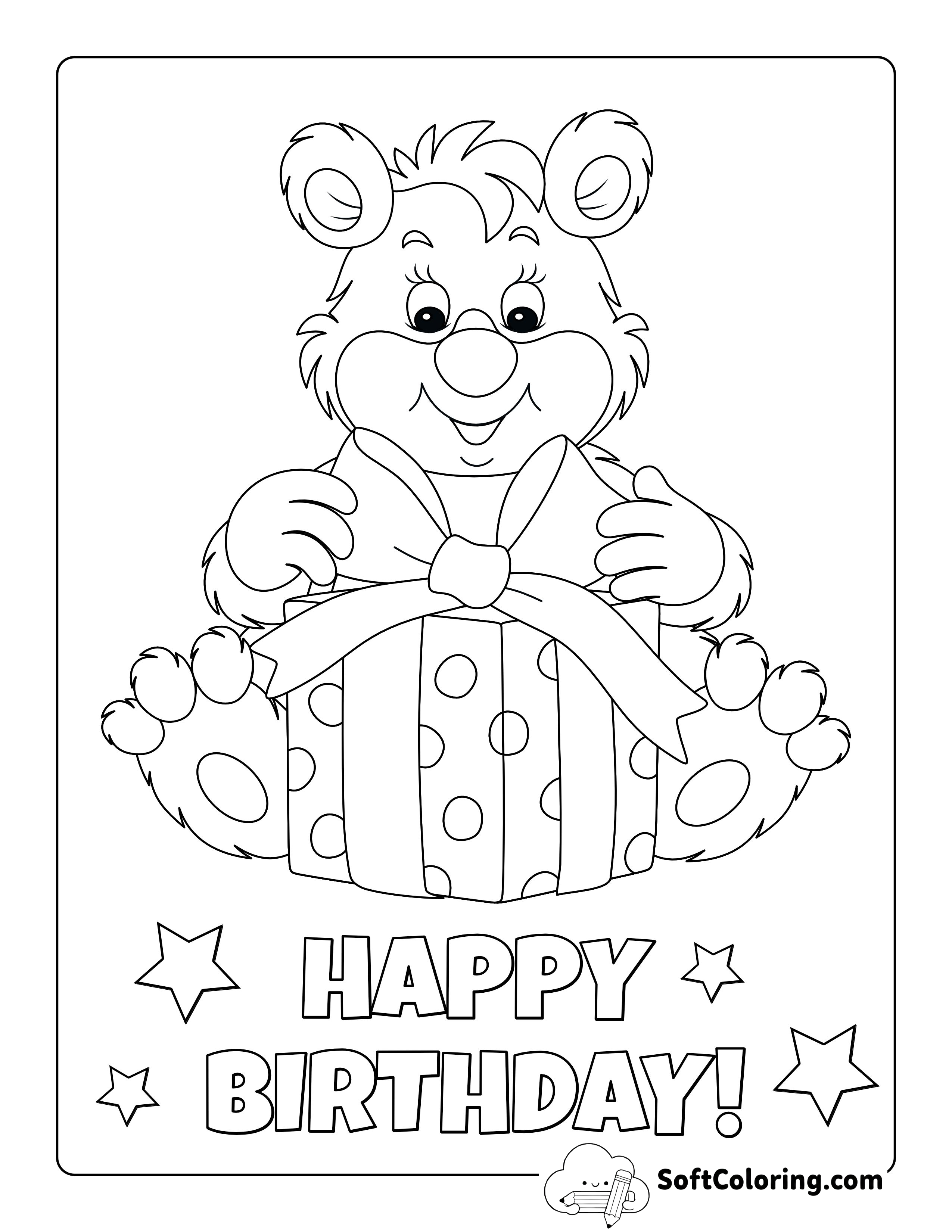 Cute Bear "Happy Birthday" Picture to Color
