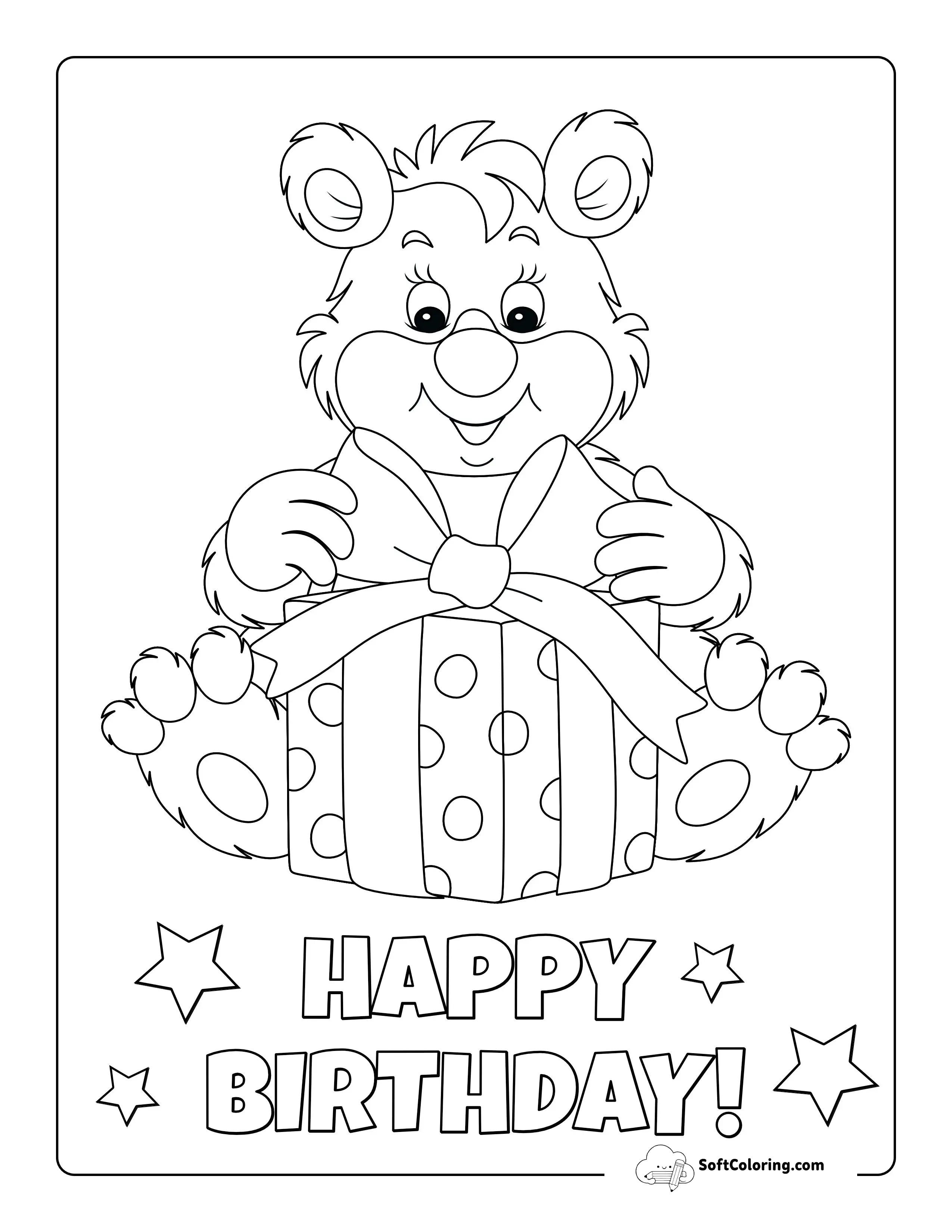 Cute Bear "Happy Birthday" Picture To Color