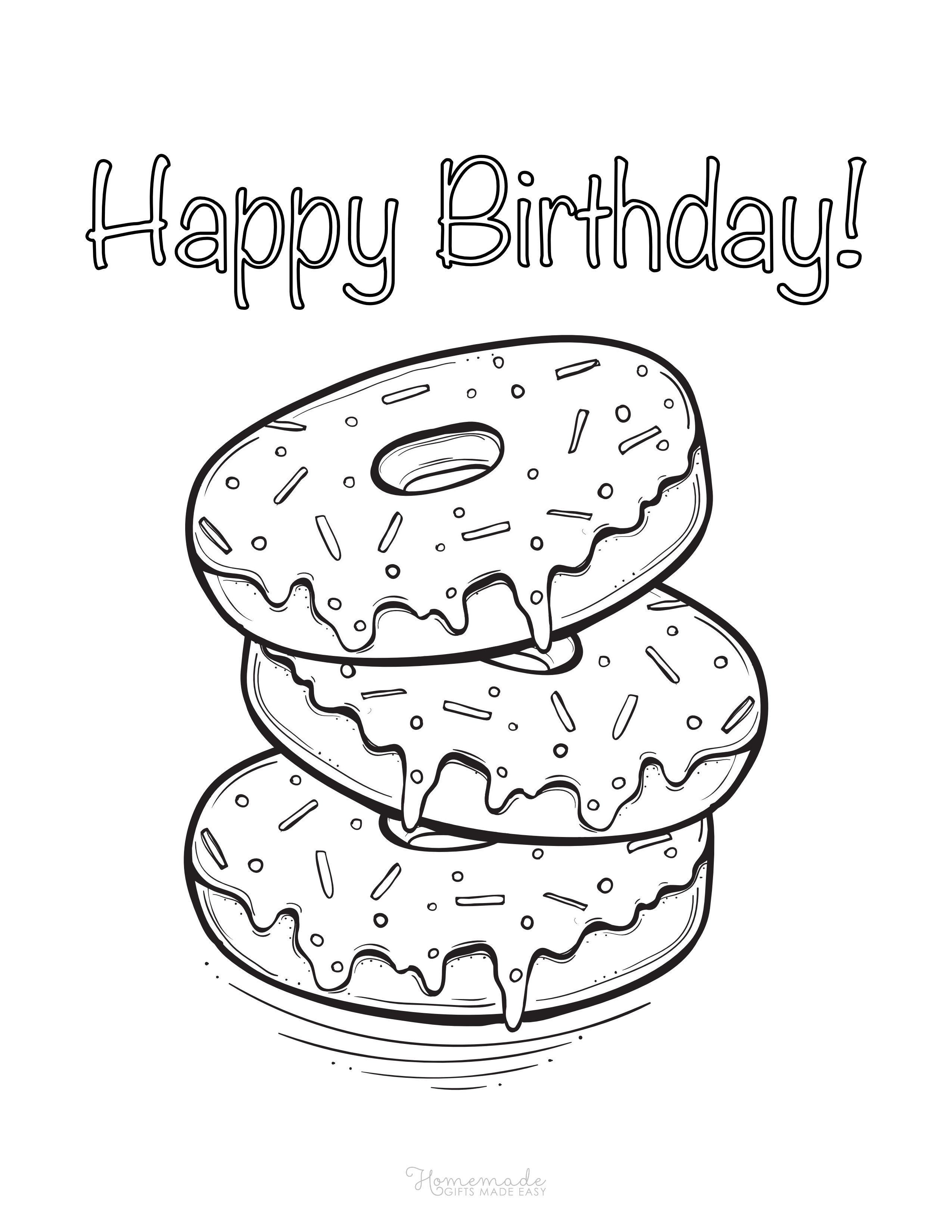"Happy Birthday" Donuts Coloring Page