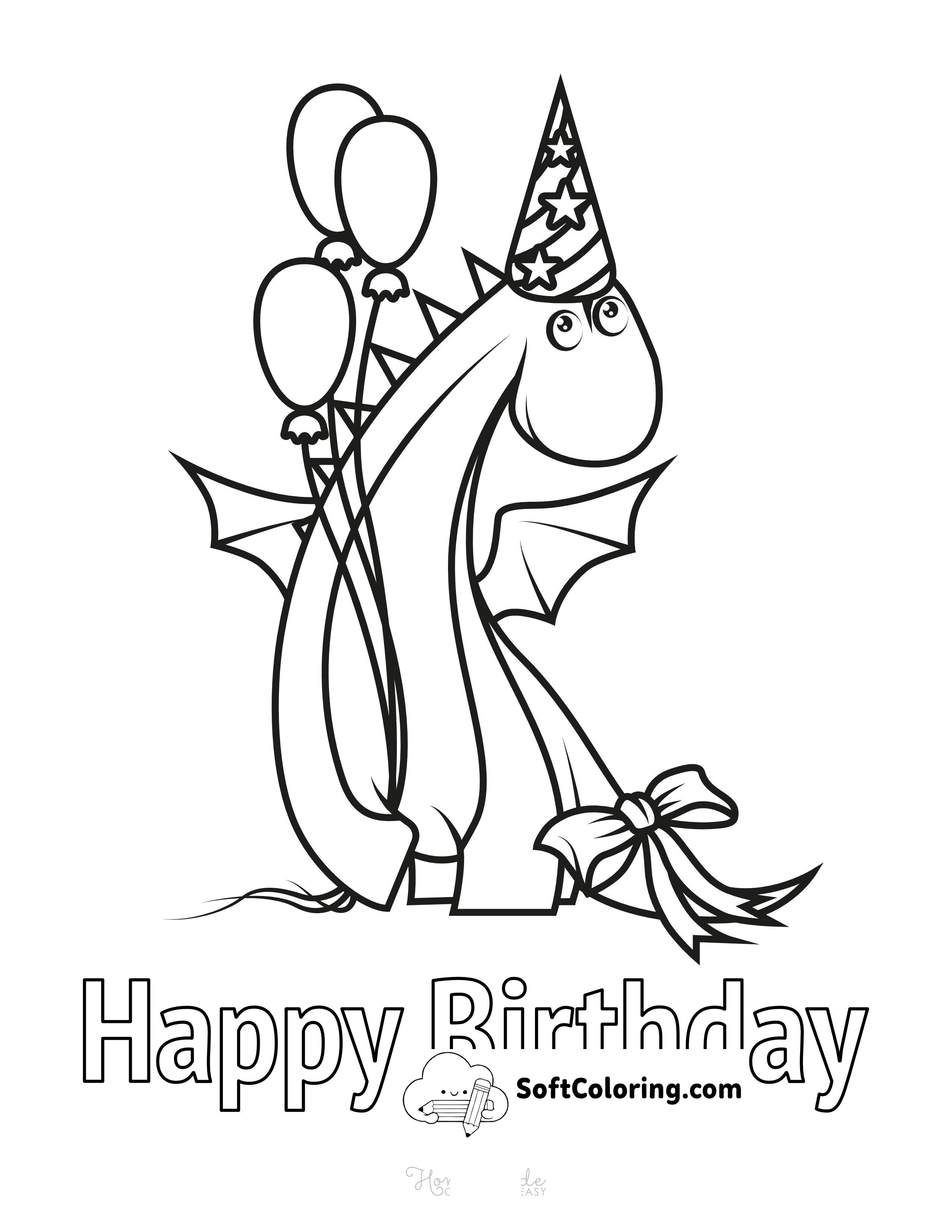 Cute Dragon "Happy Birthday" Coloring Sheet