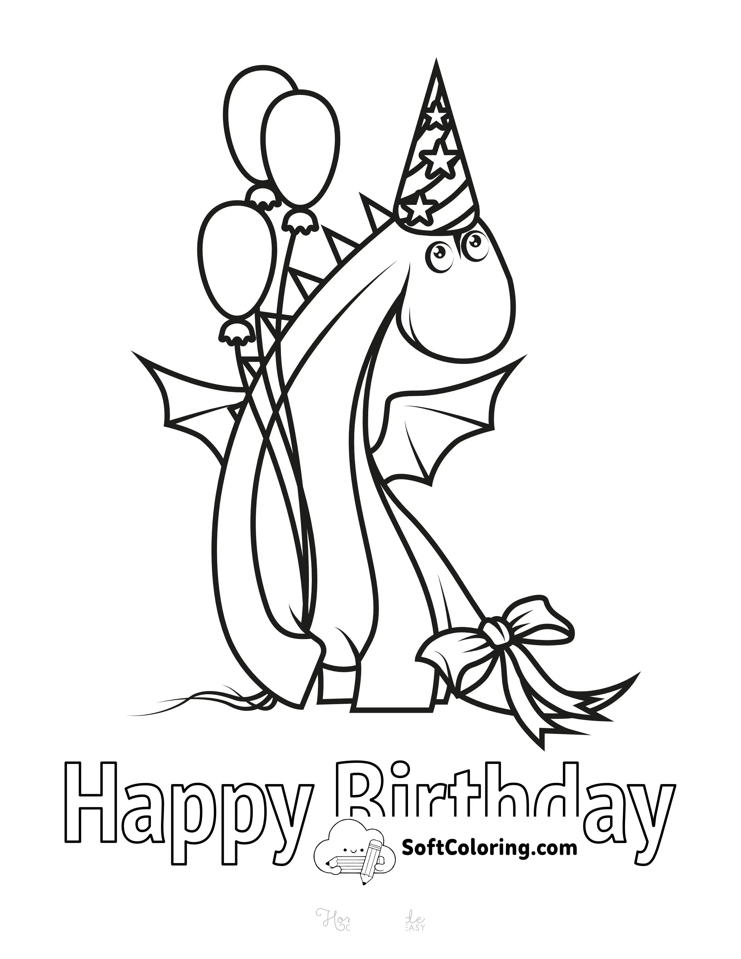 Cute Dragon "Happy Birthday" Coloring Sheet