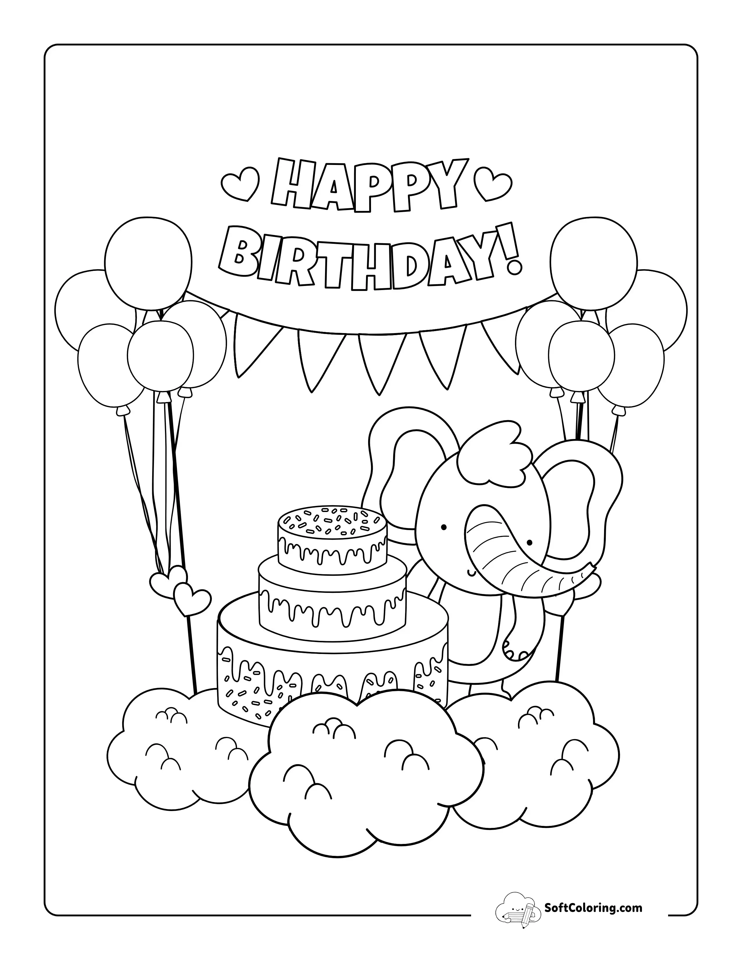 Elephant With Cake Coloring Page