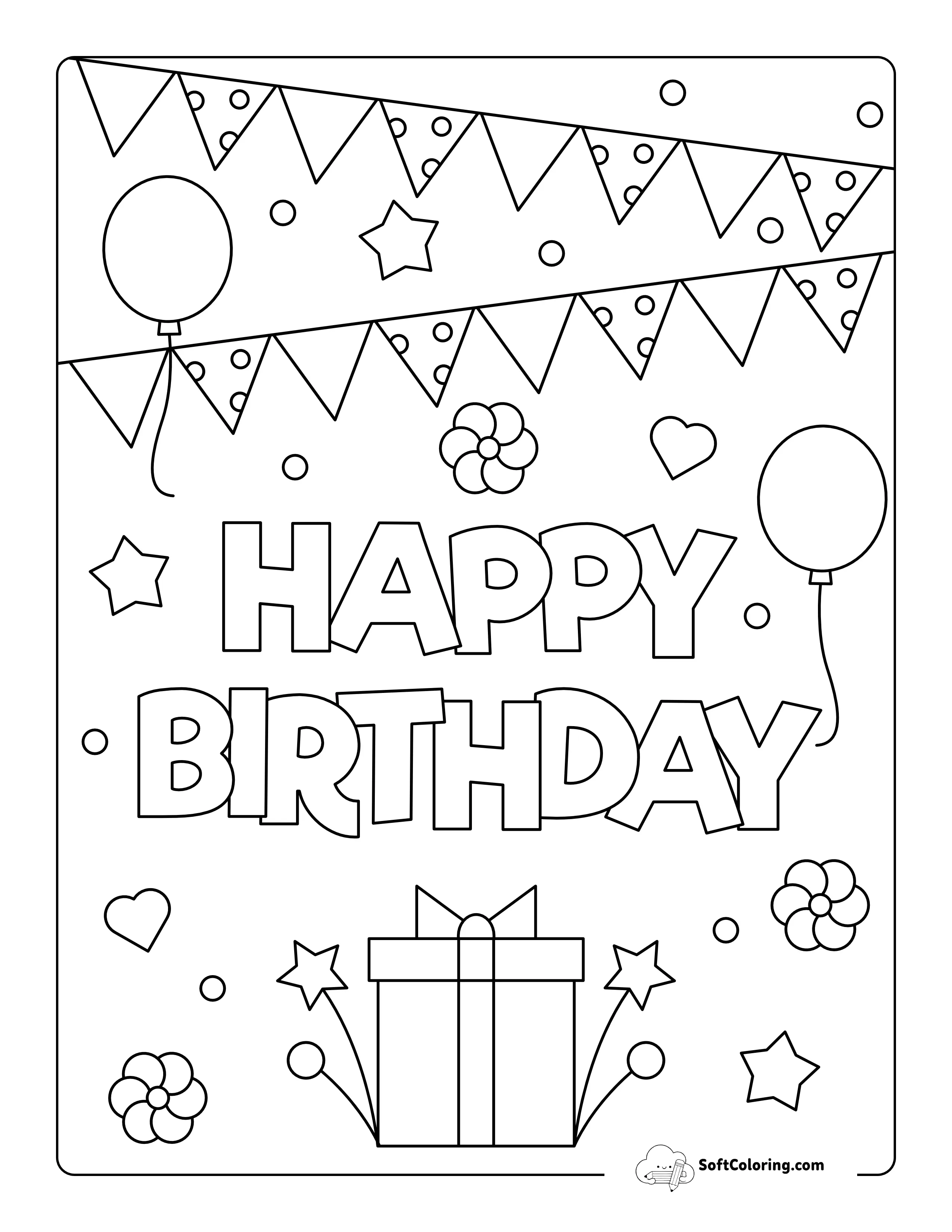 "Happy Birthday" Coloring Page For Kids