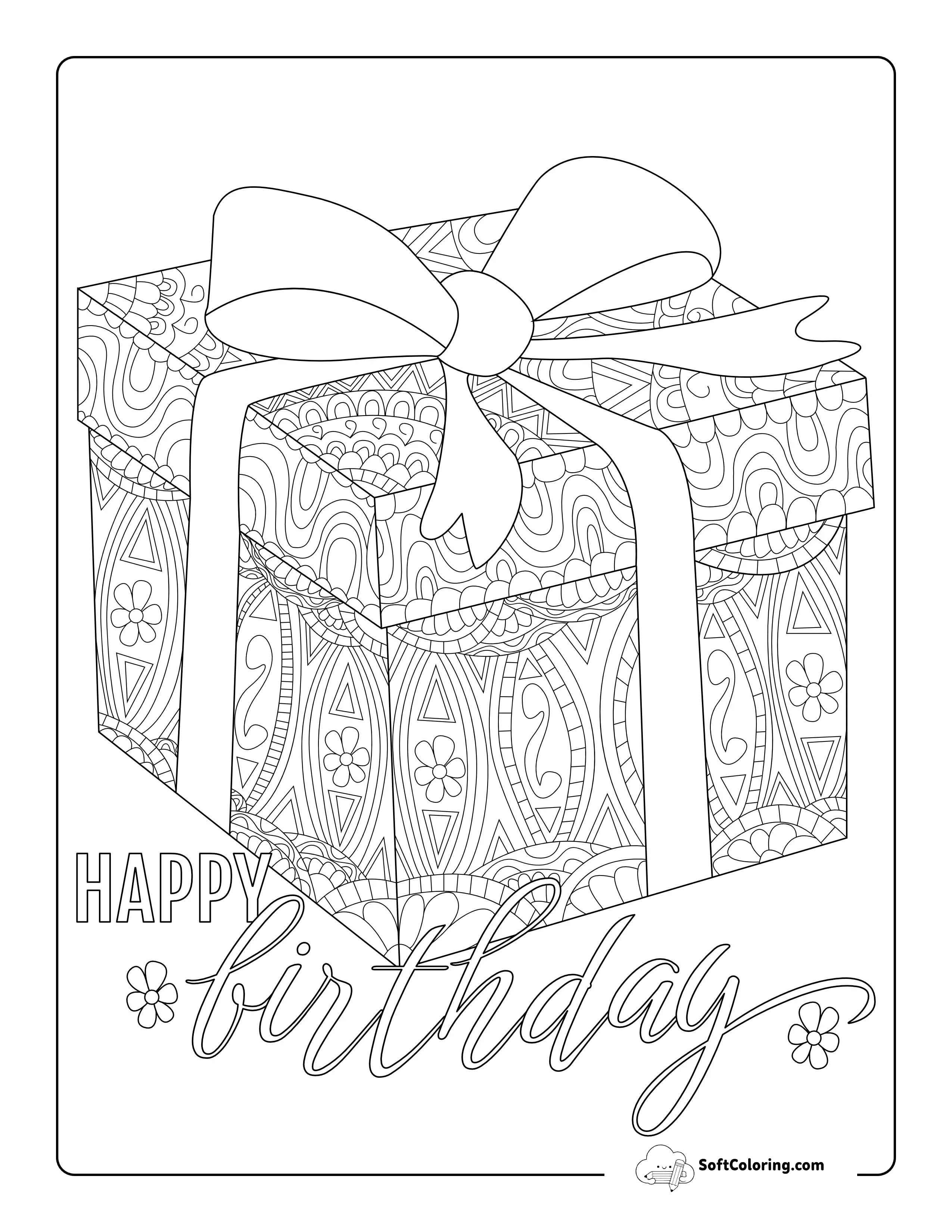 "Happy Birthday" Present Coloring Sheet For Adults