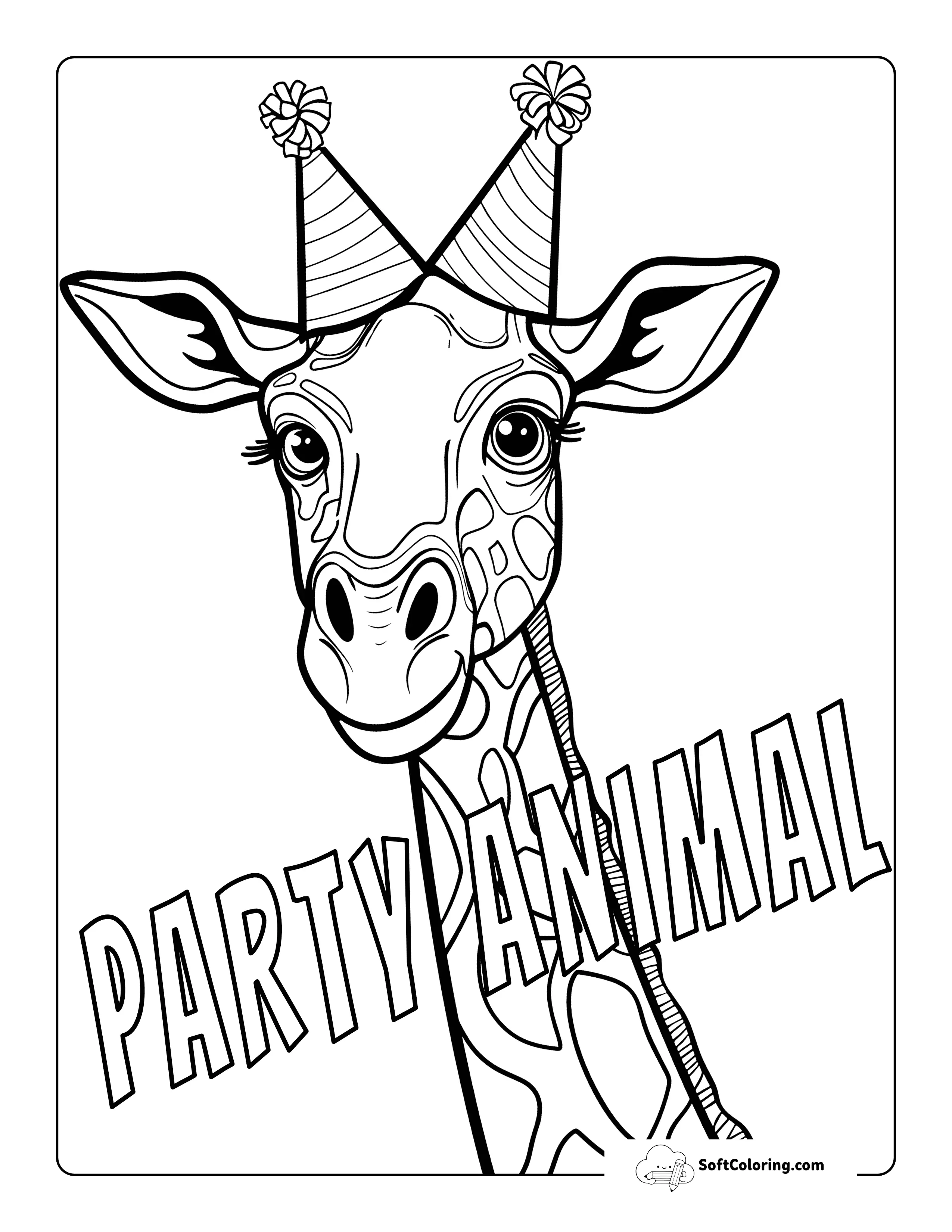 *New* "Party Animal" Realistic Giraffe Happy Birthday Coloring Sheet