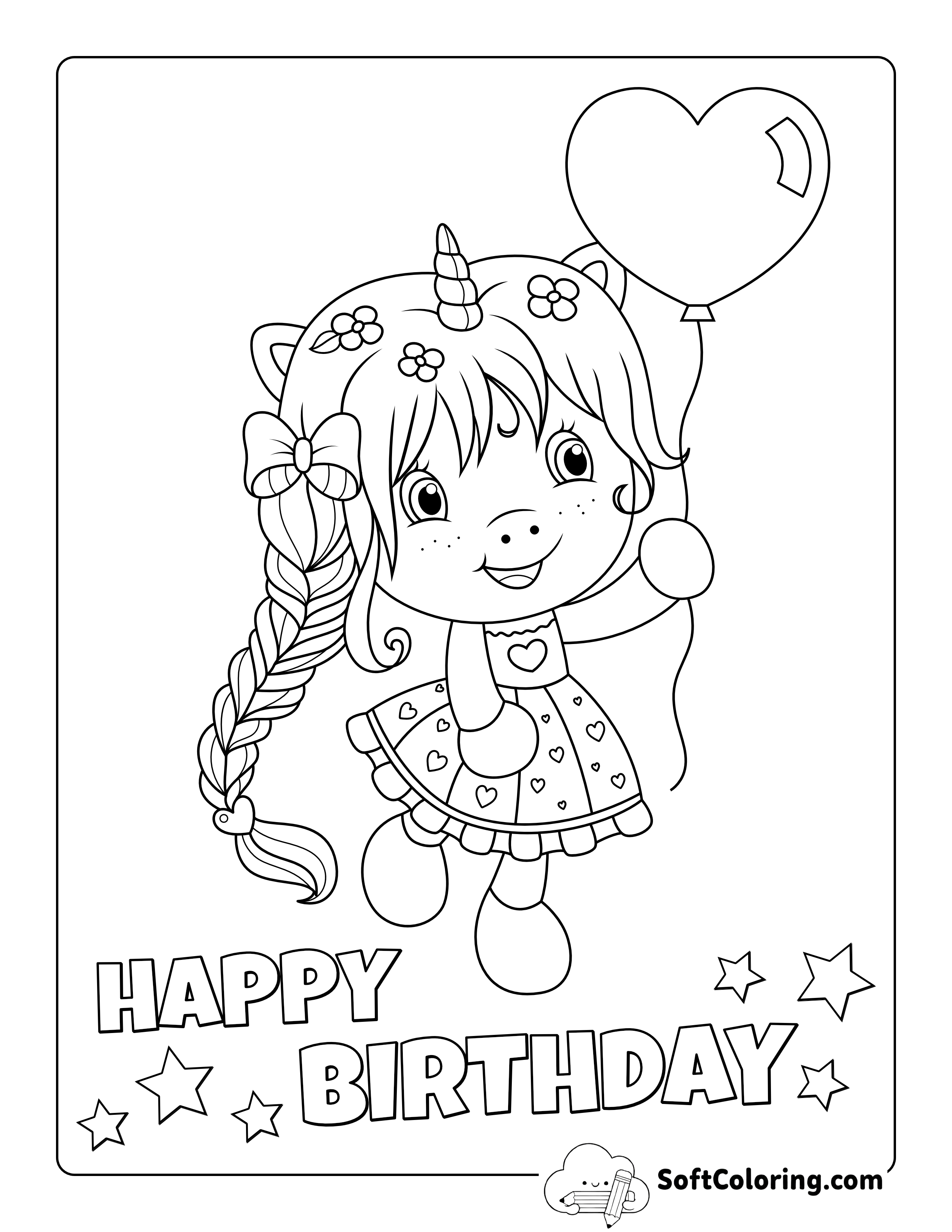 Cute "Happy Birthday" Coloring Sheet for Girls
