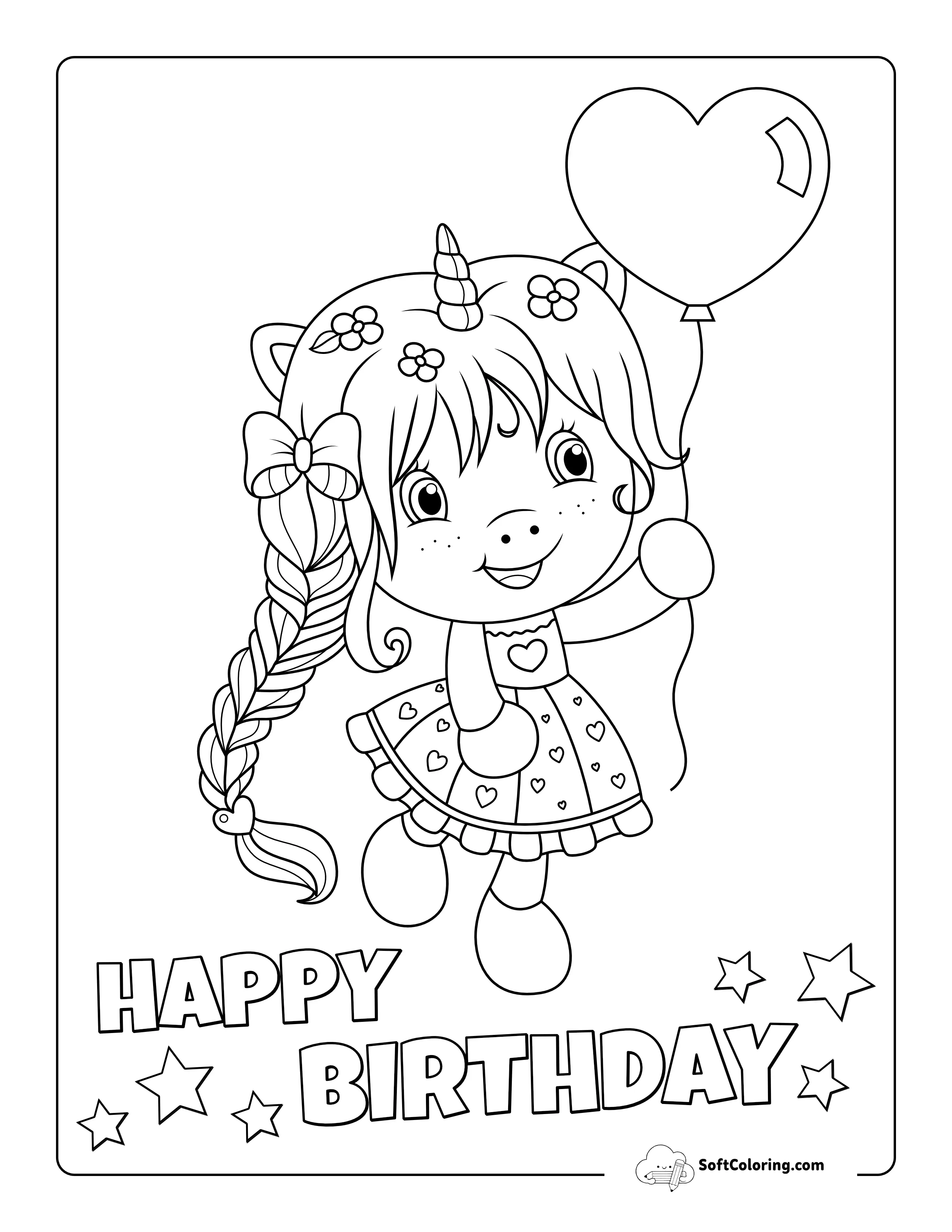 Cute "Happy Birthday" Coloring Sheet For Girls