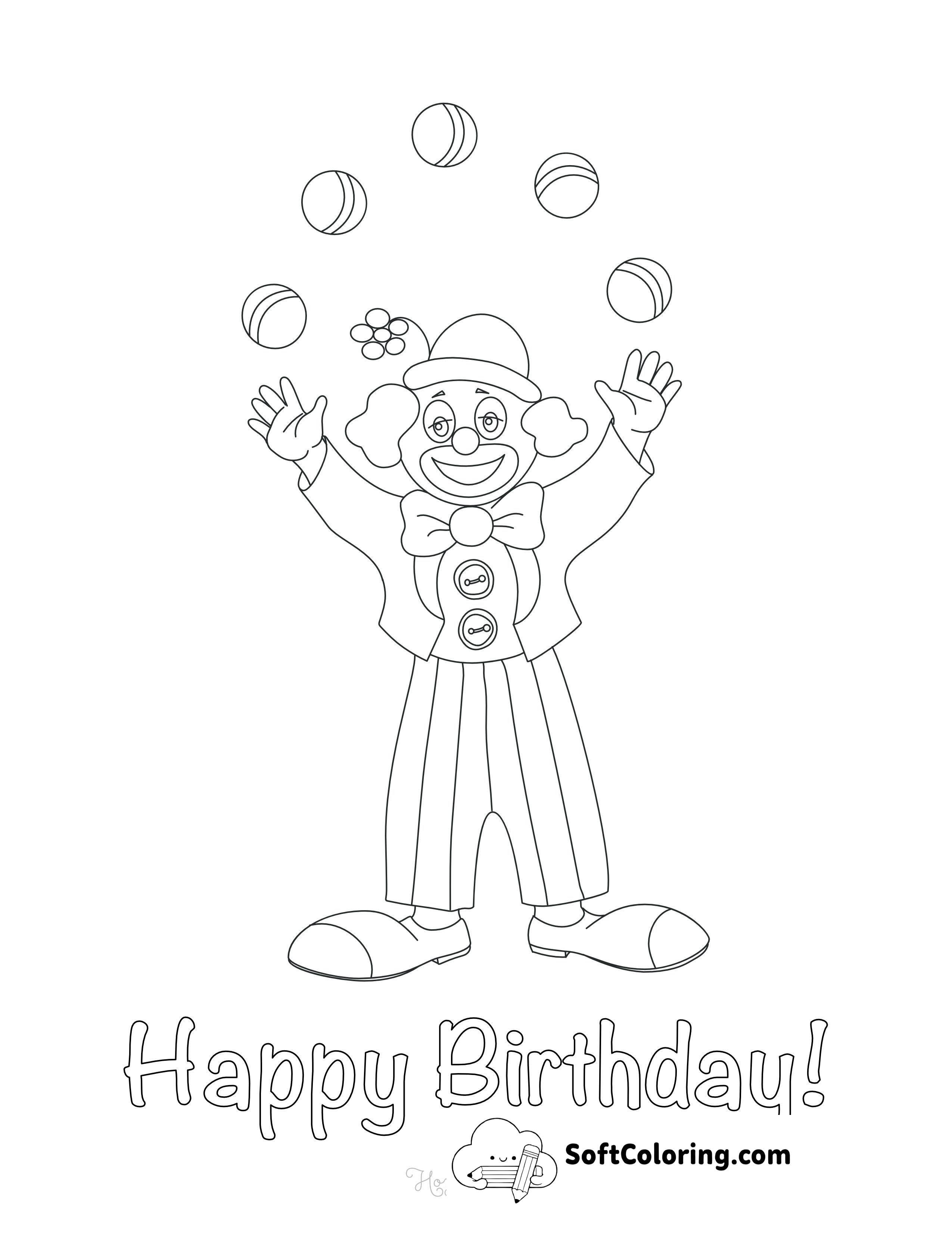 Juggling Clown Birthday Coloring Sheet for Kids