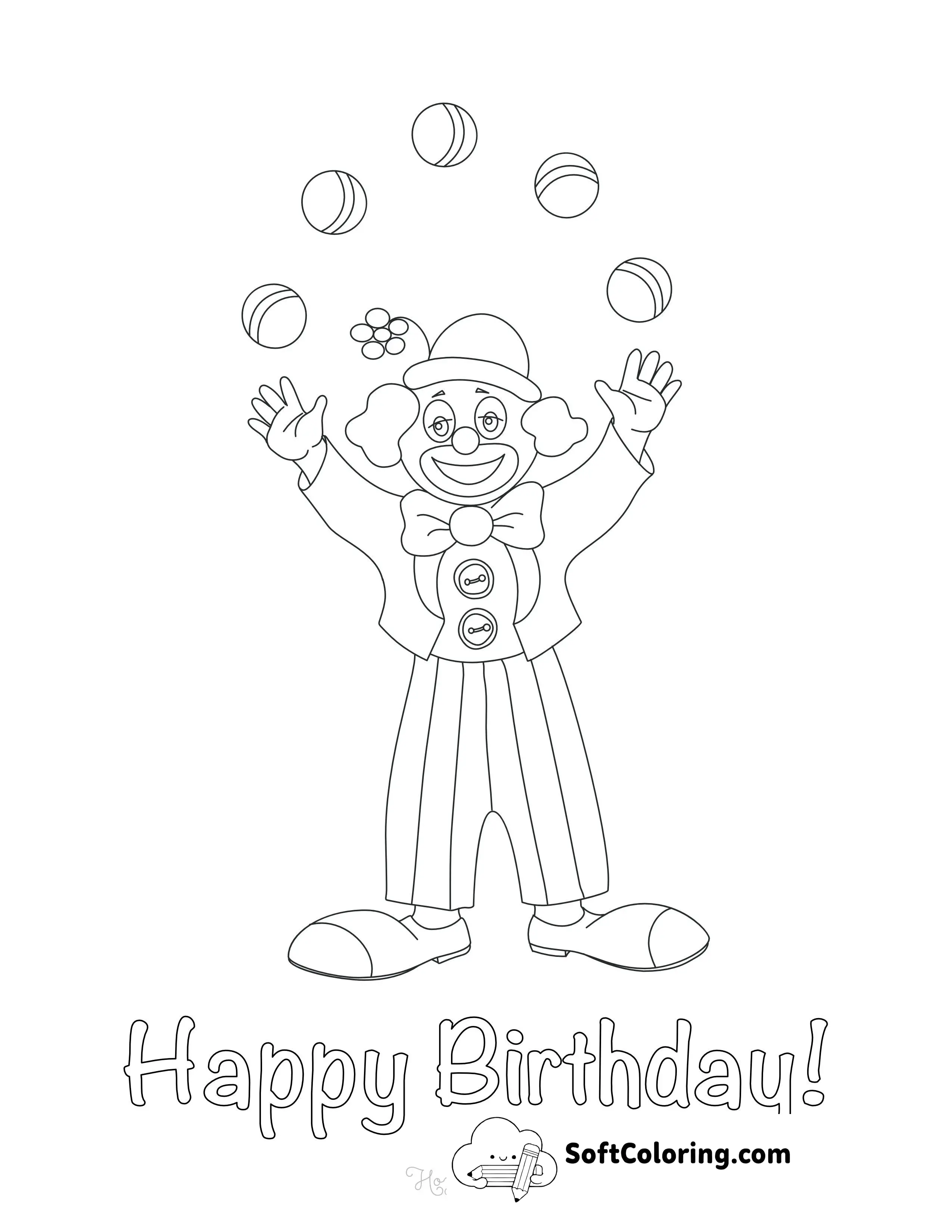 Juggling Clown Birthday Coloring Sheet For Kids