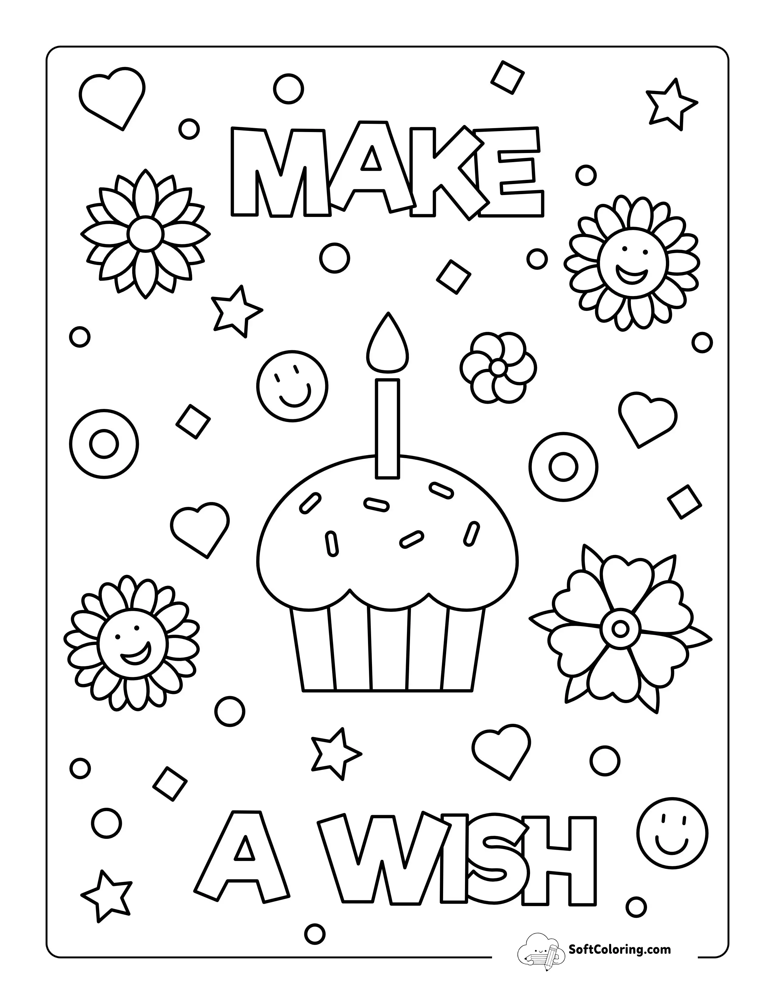 "Make A Wish" Birthday Cupcake Coloring Sheet