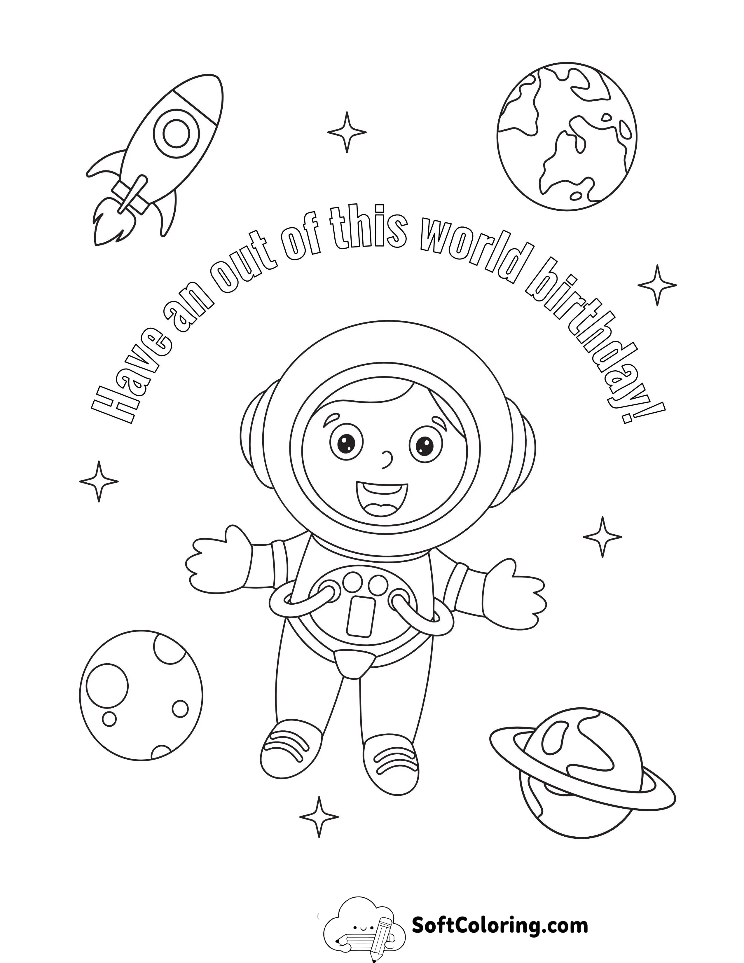 "Out Of This World" Birthday Coloring Sheet For Boys