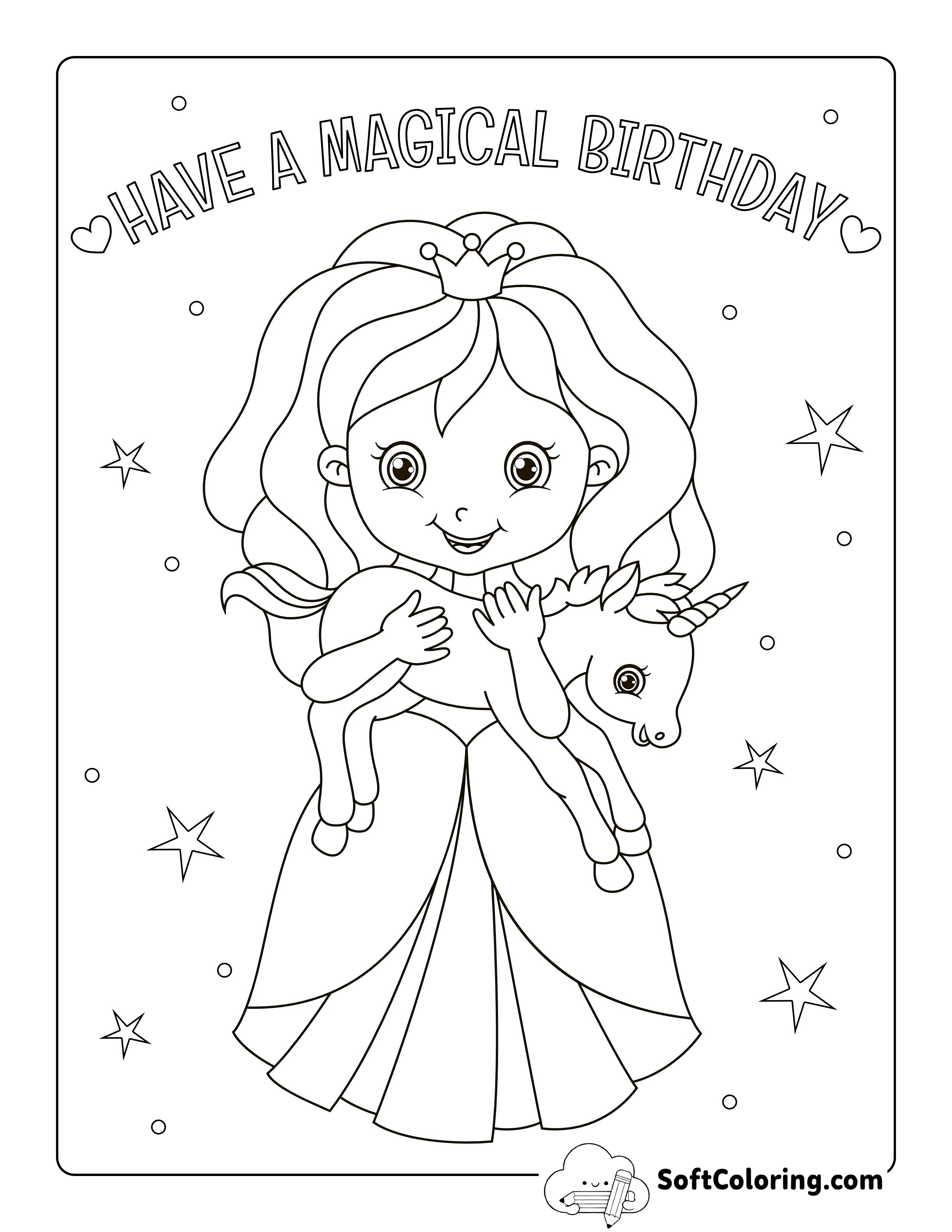 Birthday Princess Coloring Sheet for Girls