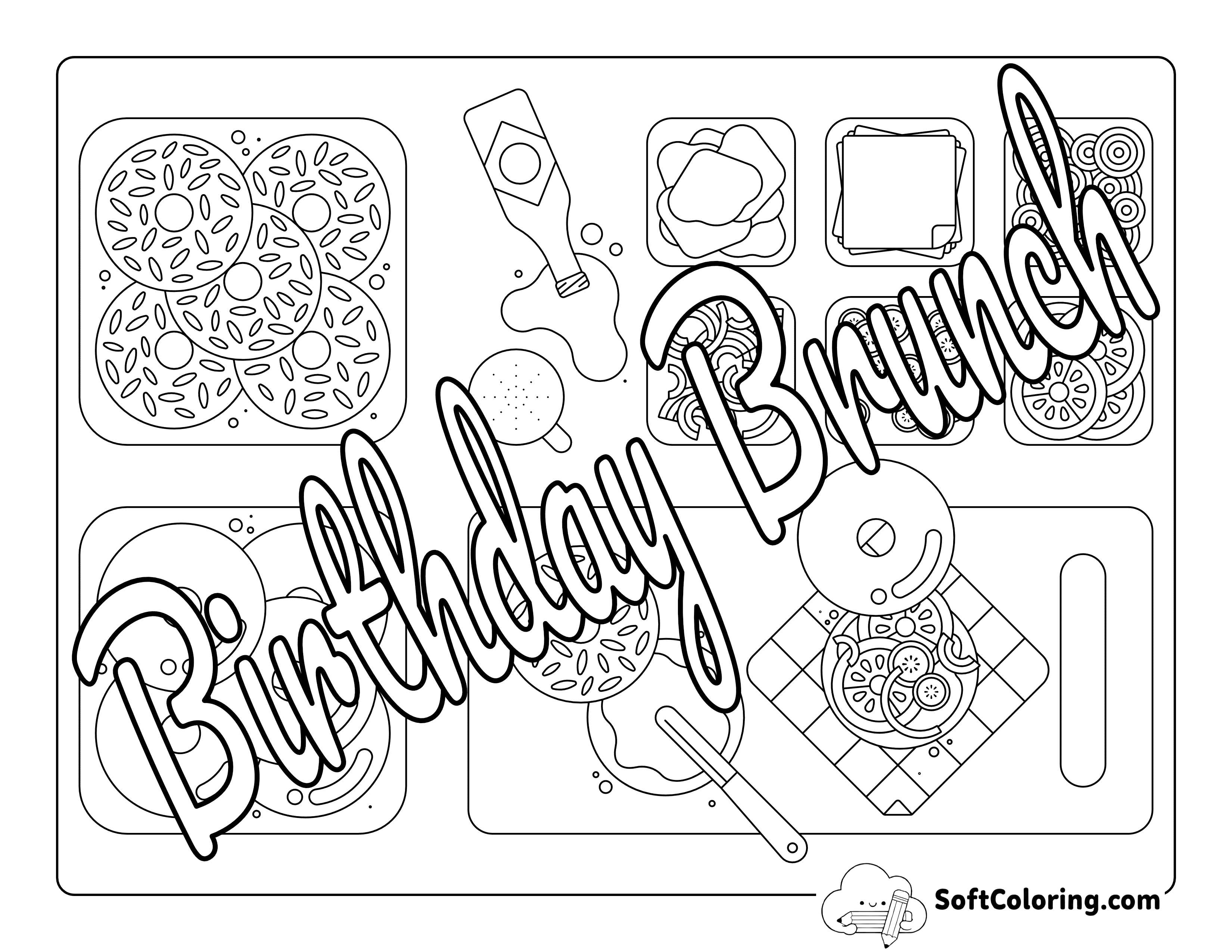 *NEW* "Birthday Brunch" Happy Birthday Coloring Page for Adults