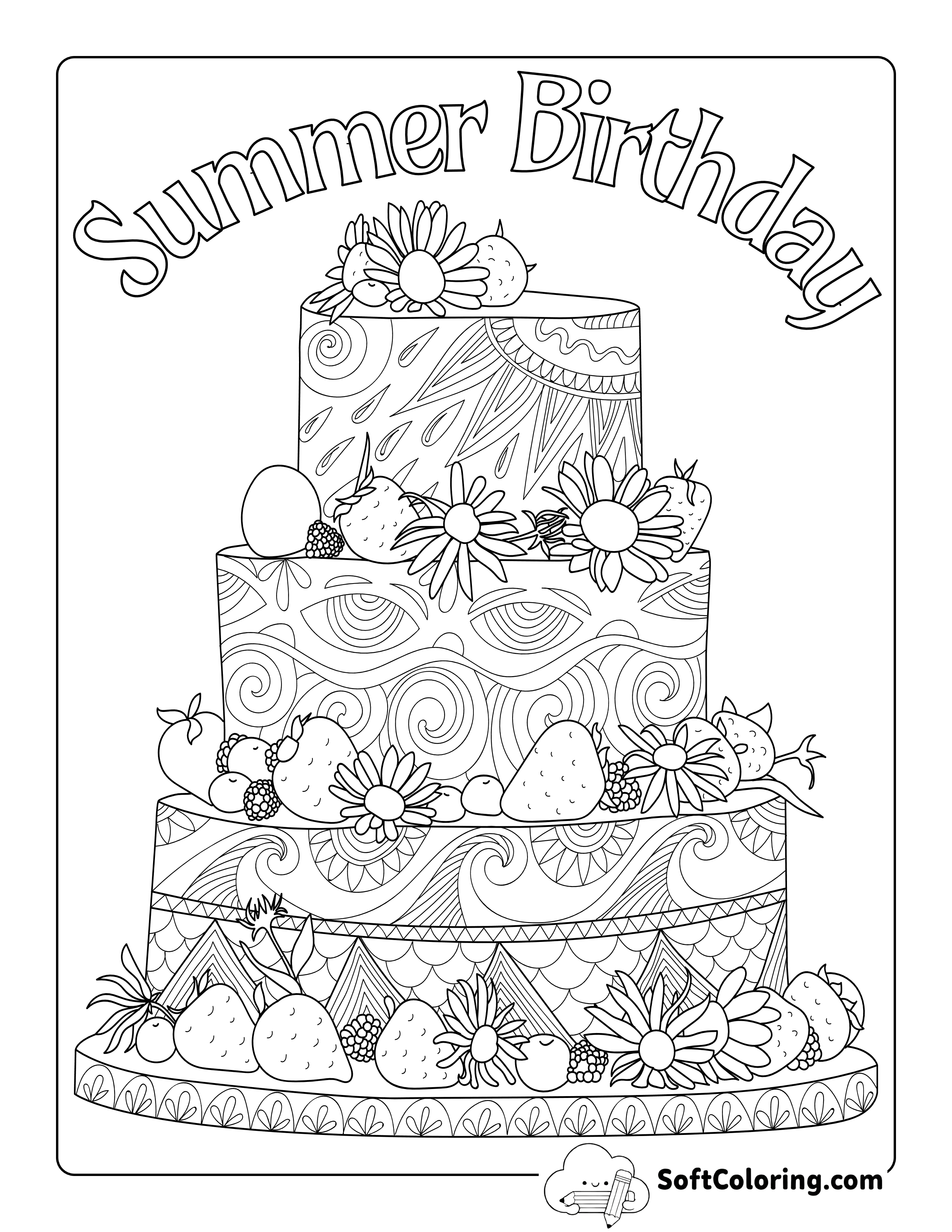 *NEW* "Summer Birthday" Pretty Birthday Cake Zentangle for Adults