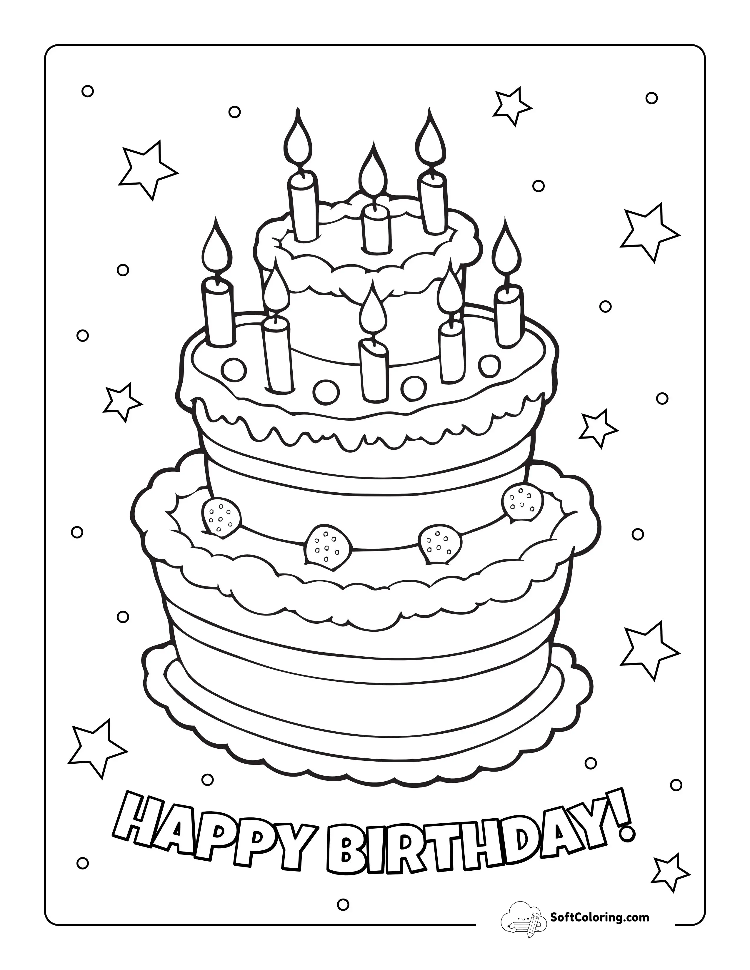 "Happy Birthday" Cake Coloring Page