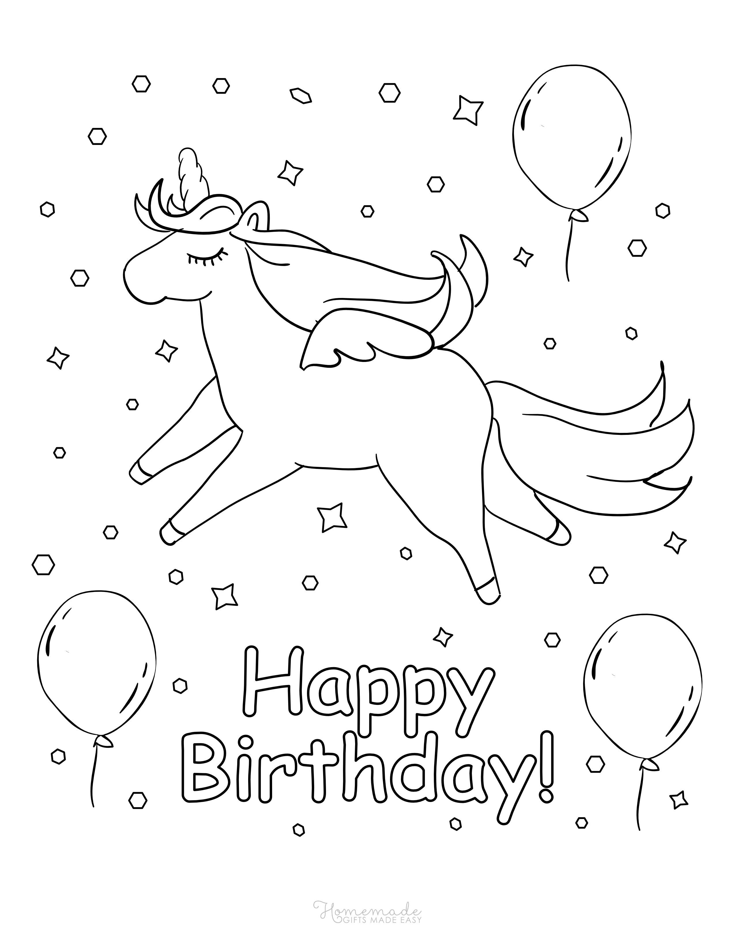 Unicorn "Happy Birthday" Picture to Color