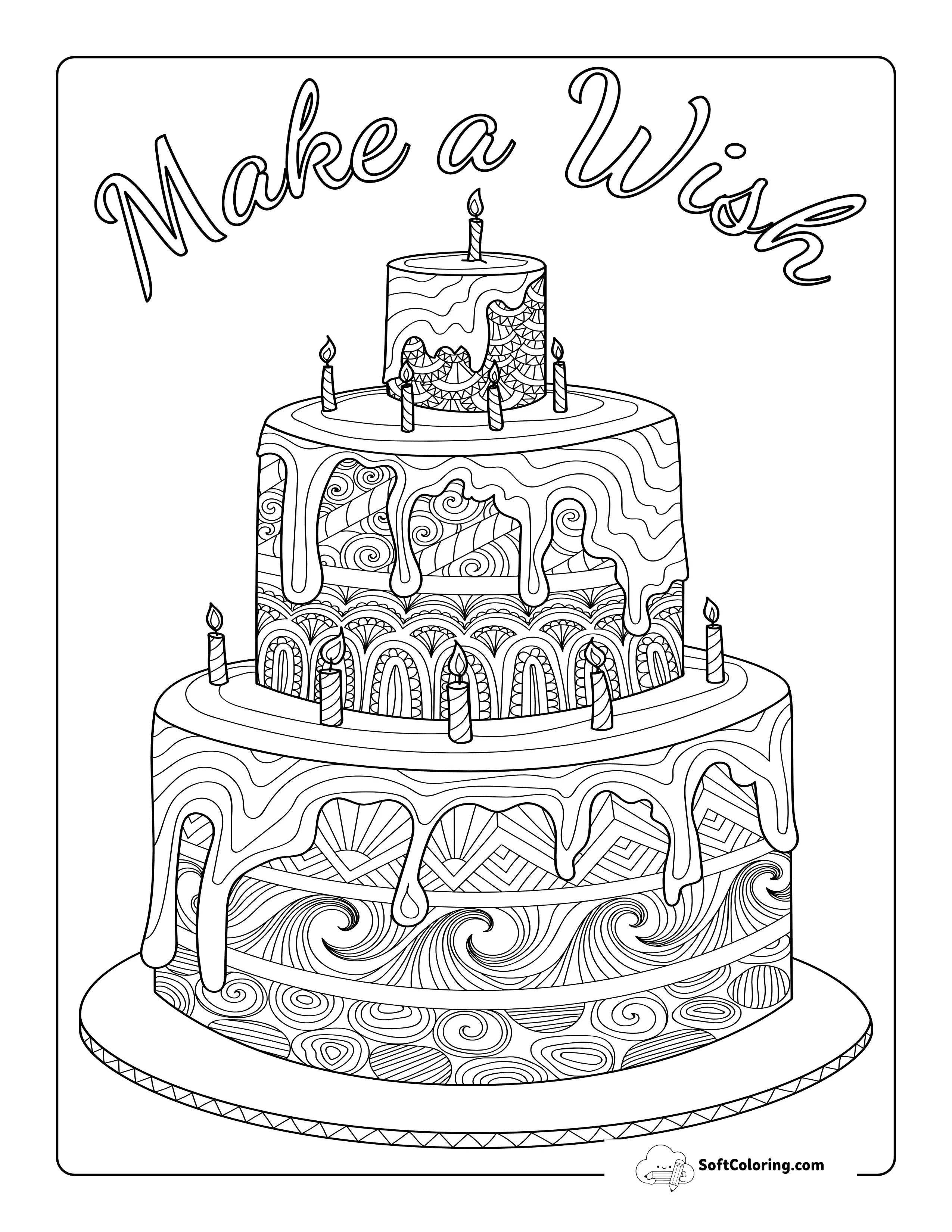 *New* "Make A Wish" Patterned Birthday Coloring Page For Adults