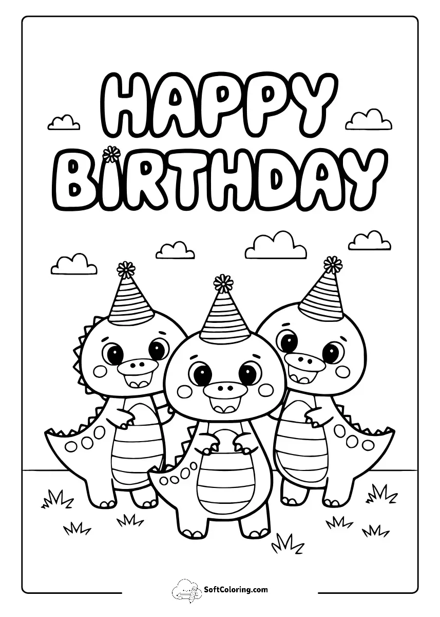 Happy Birthday Dinosaur Coloring Pages