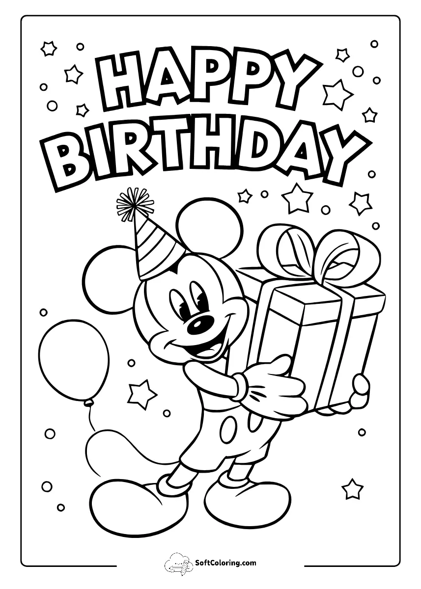 Happy Birthday Mickey Mouse Coloring Pages