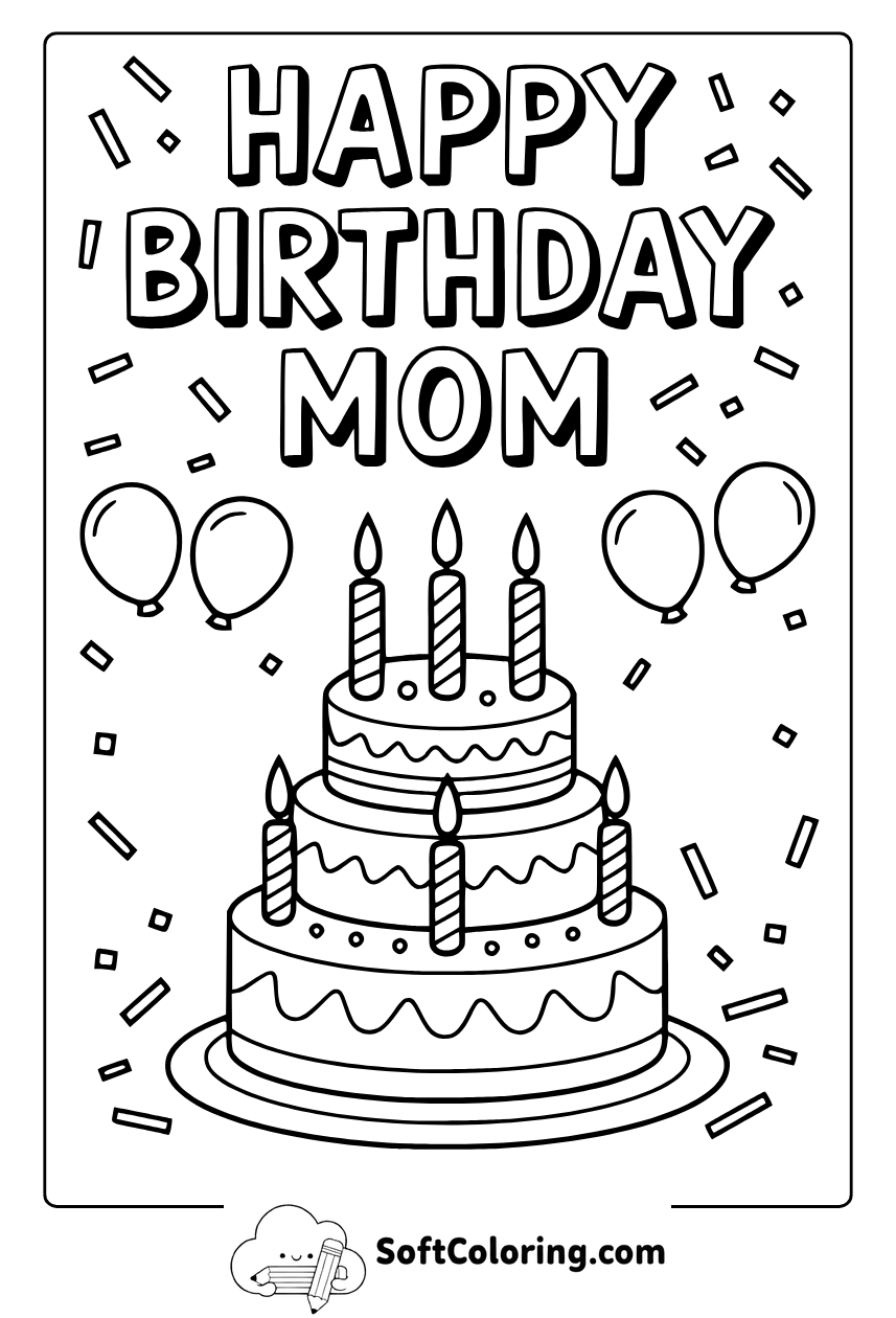 happy birthday mom coloring page