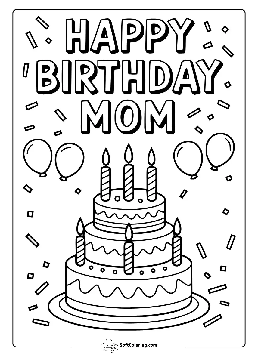 Happy Birthday Mom Coloring Page