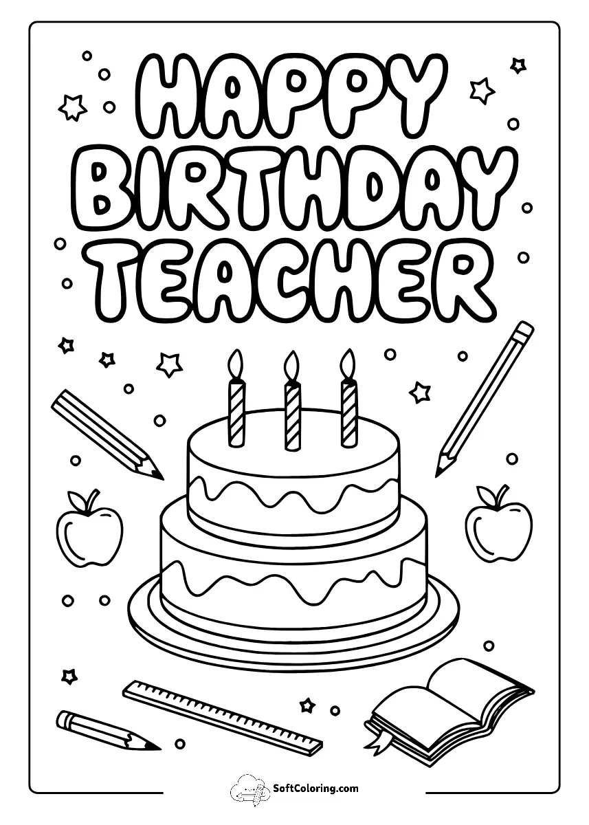 Happy Birthday Teacher Coloring Pages